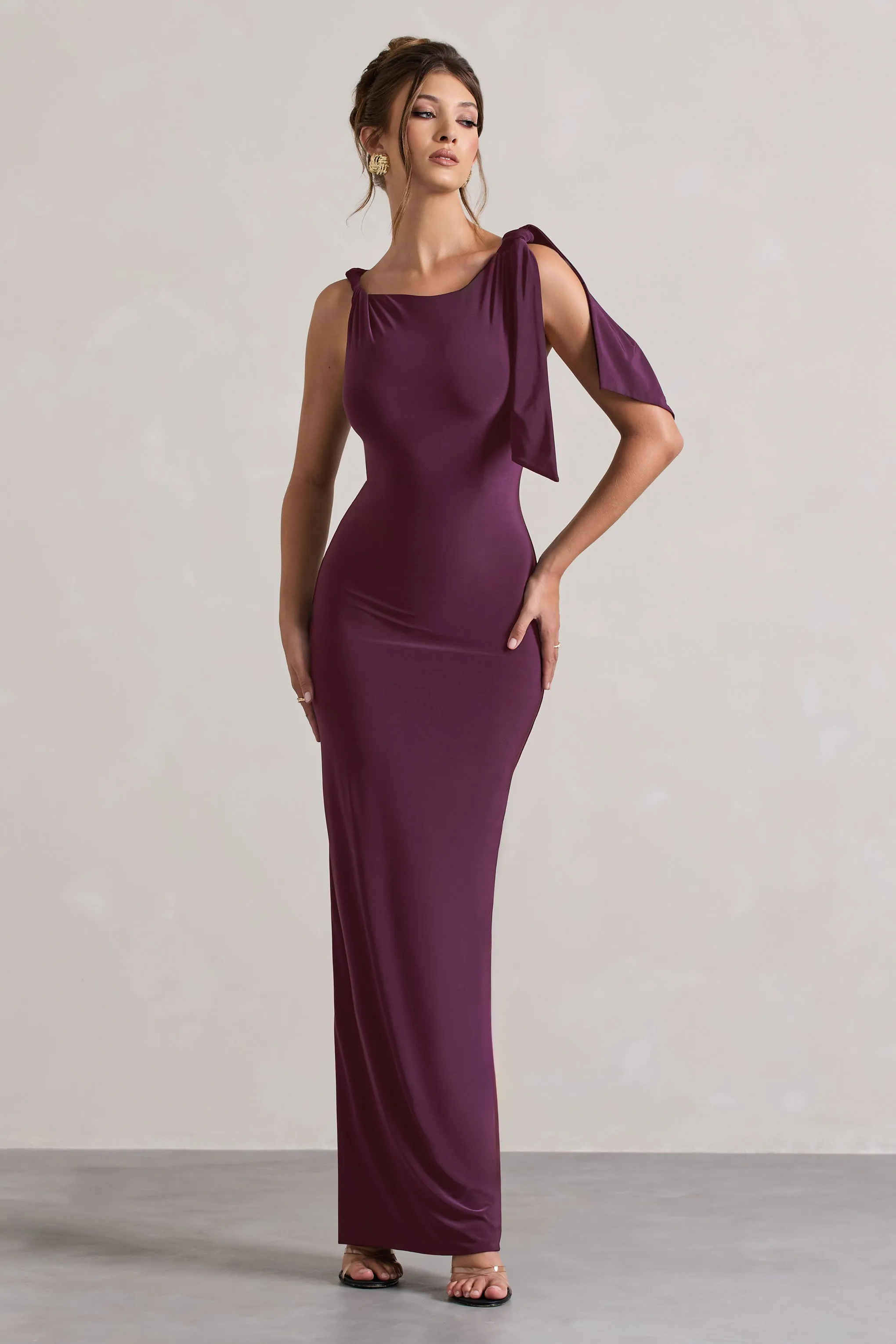 Kacey | Plum Twisted Knot Maxi Dress sold by Club L London product image thumbnail 5