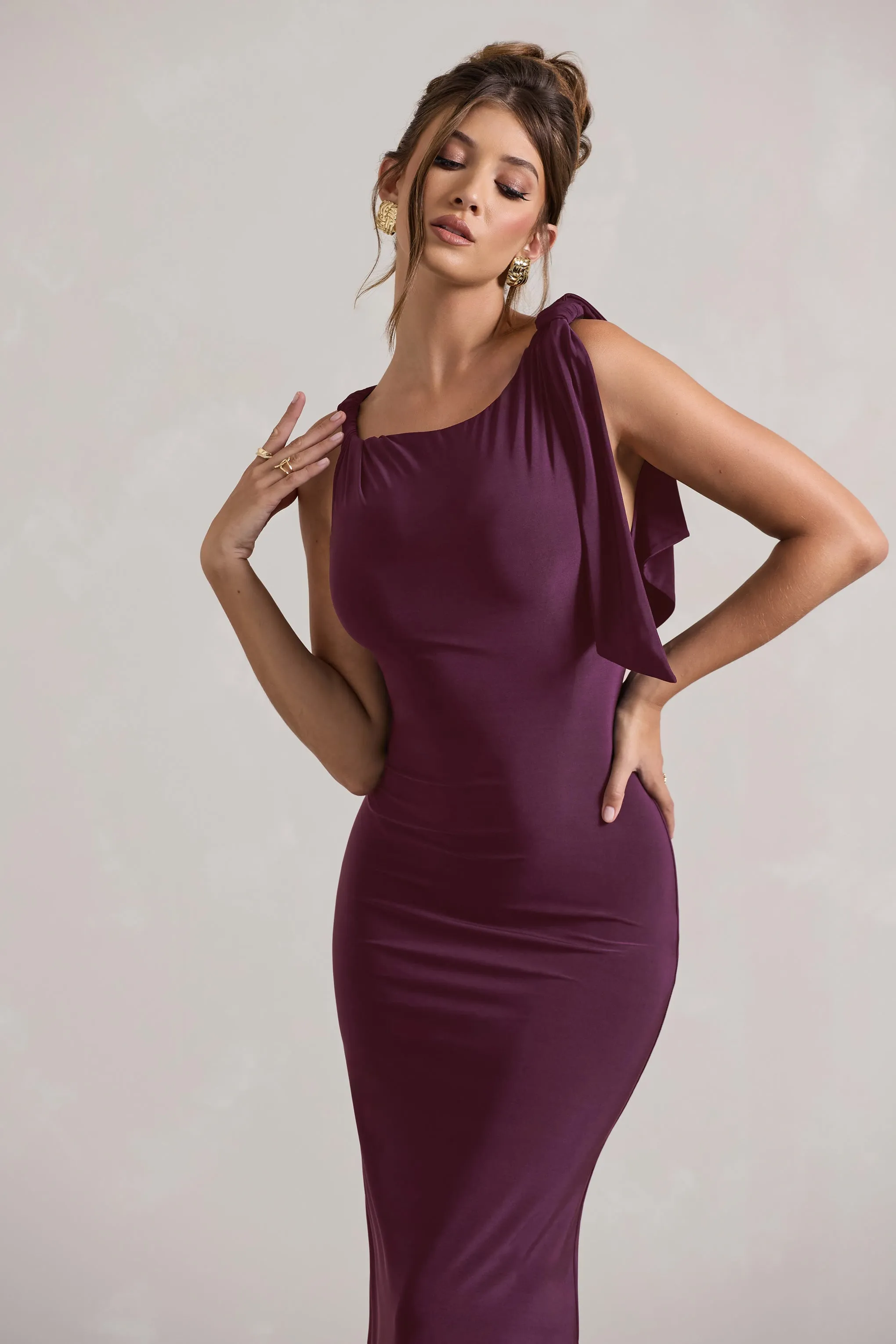 Kacey | Plum Twisted Knot Maxi Dress sold by Club L London product image thumbnail 3