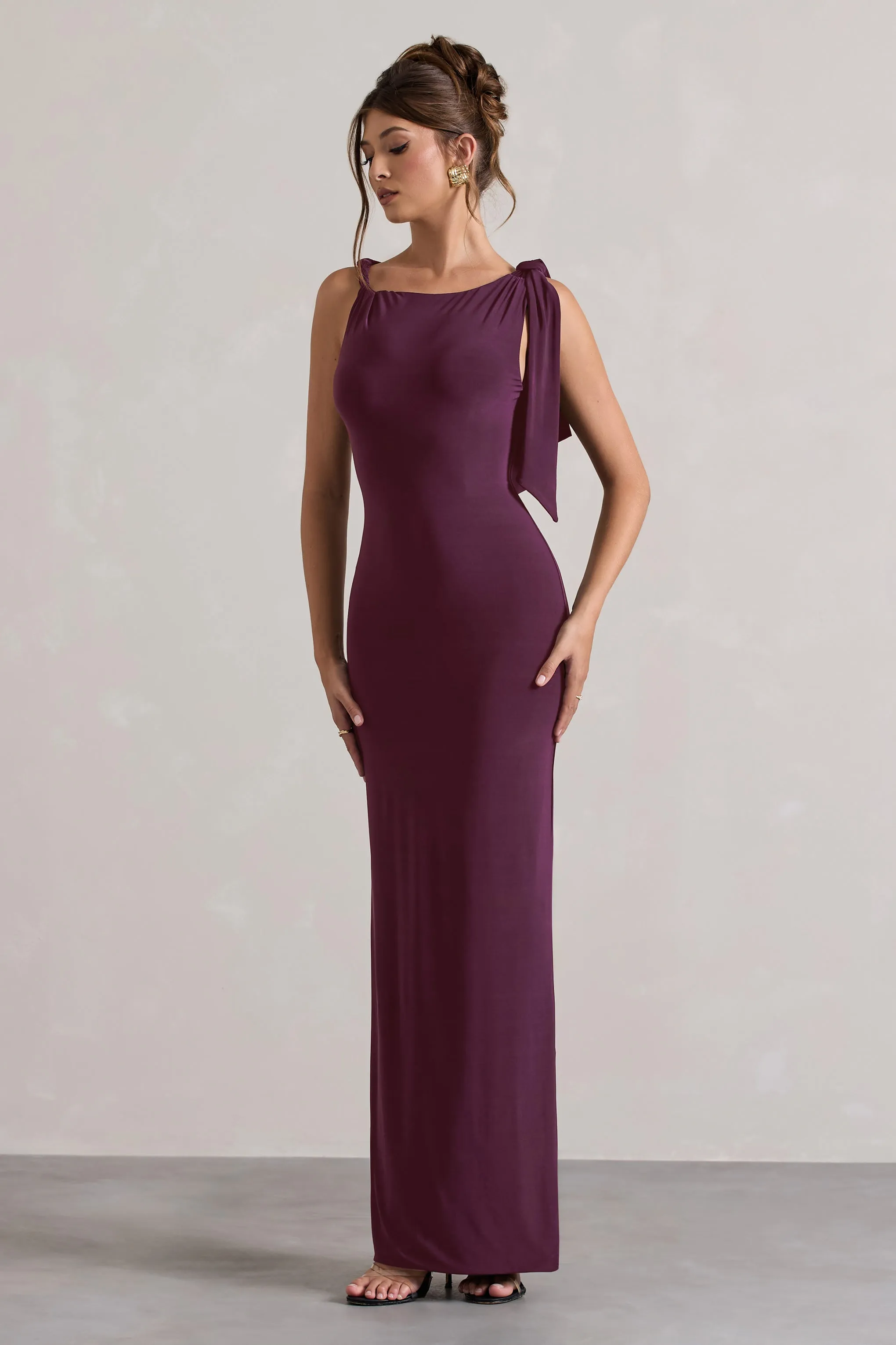 Kacey | Plum Twisted Knot Maxi Dress sold by Club L London product image thumbnail 4