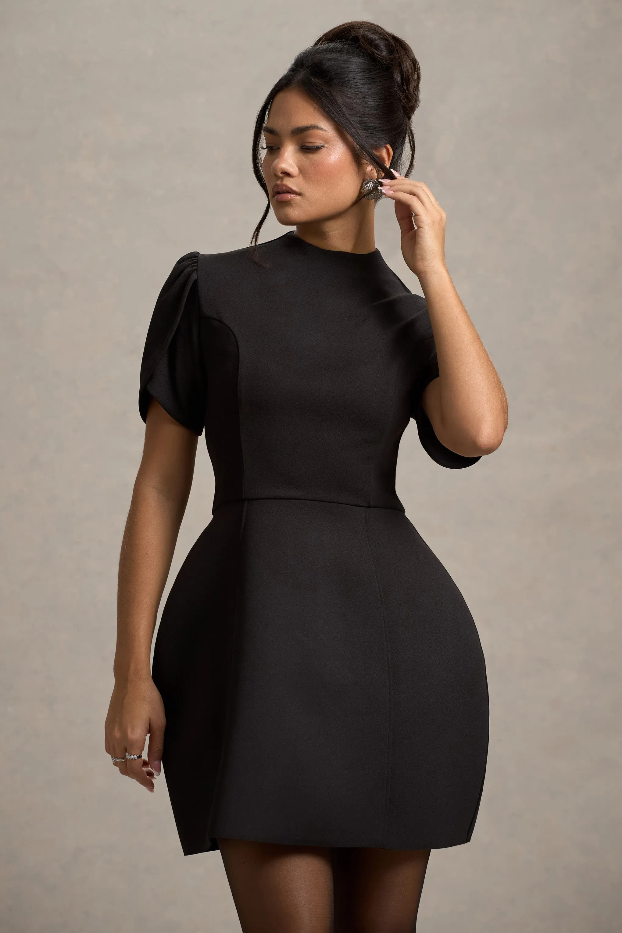 Carabella | Black High-Neck Short-Sleeve Mini Dress sold by Club L London product image thumbnail 3