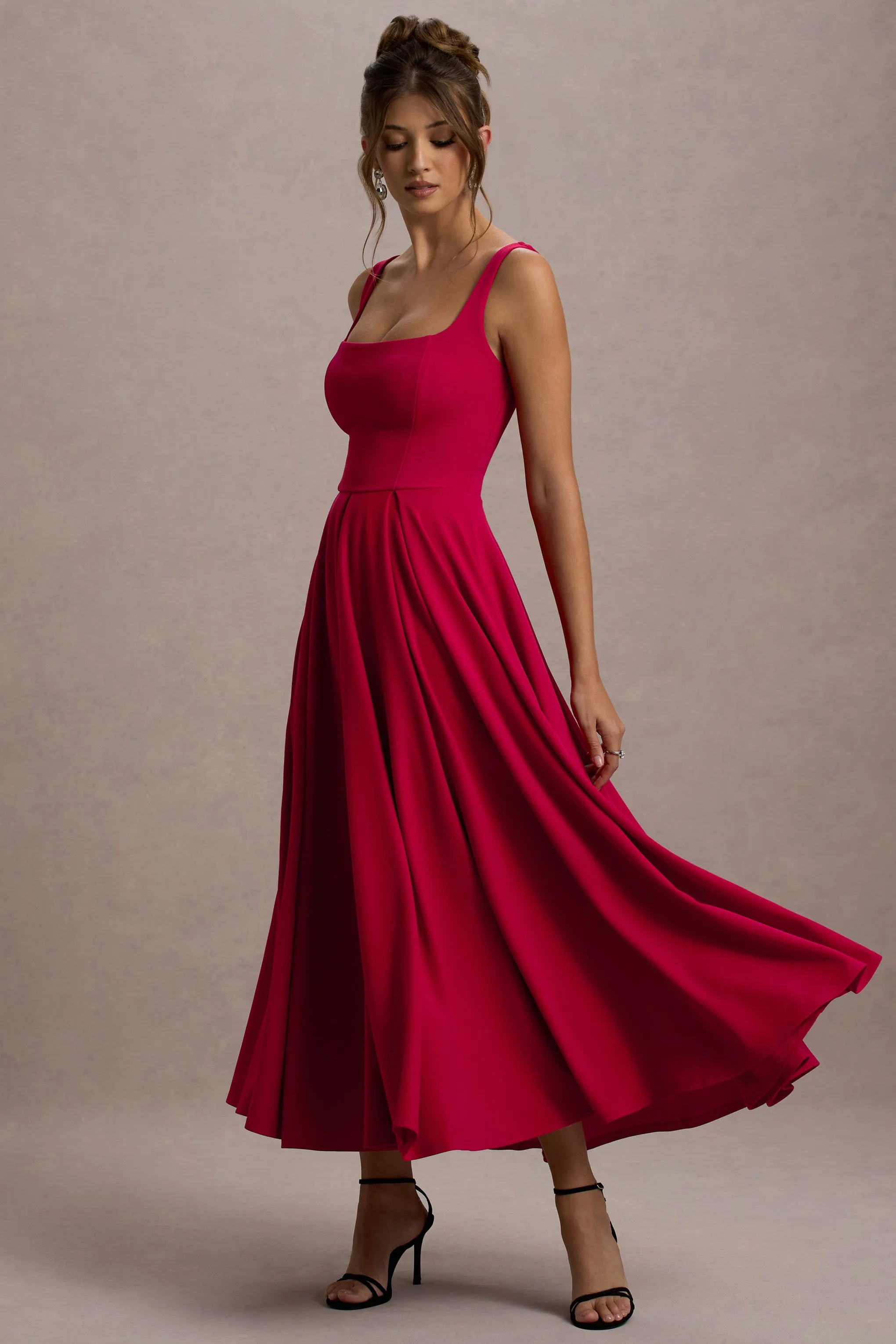 Parina | Red Strappy Volume-Hem Midi Dress sold by Club L London product image thumbnail 4