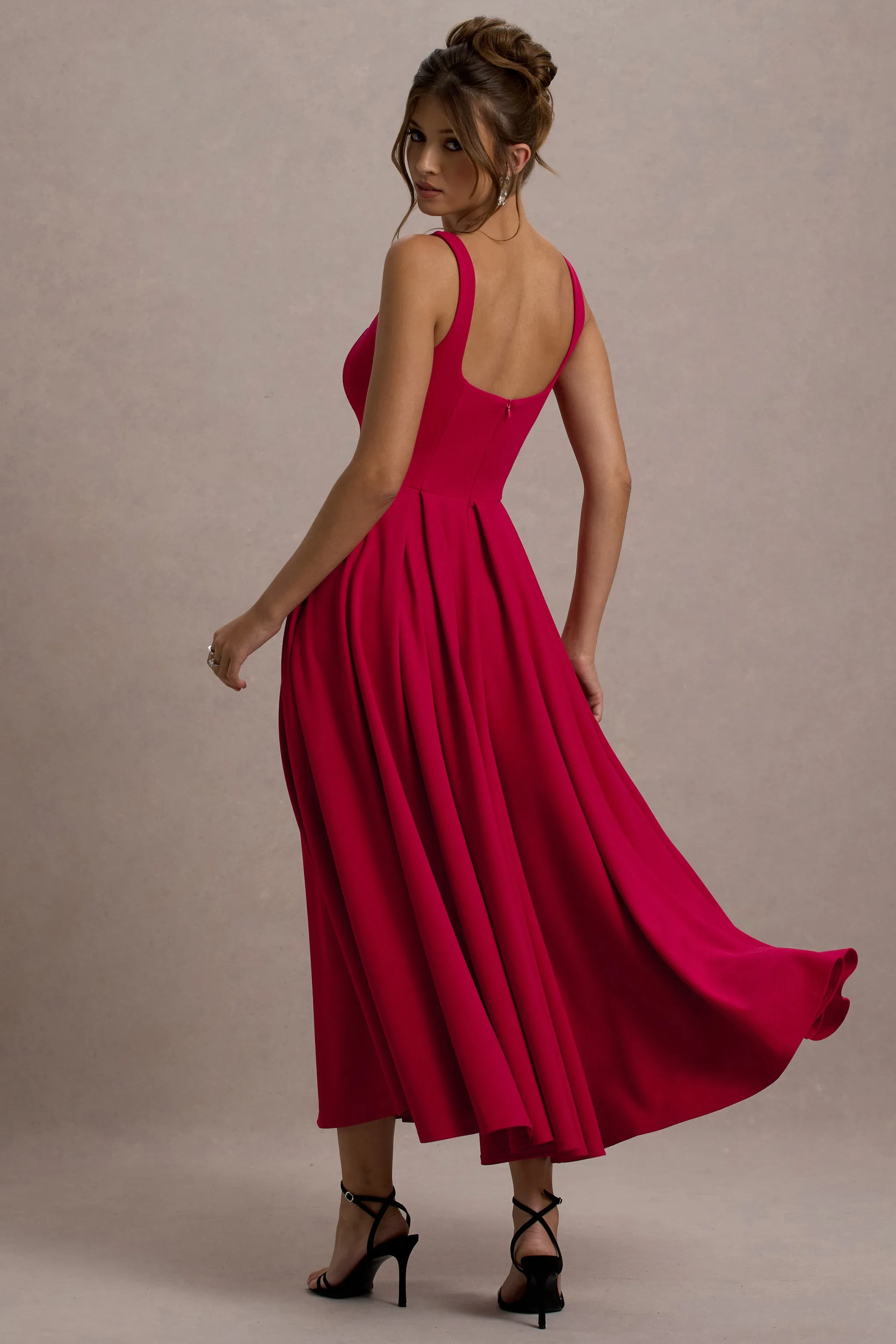 Parina | Red Strappy Volume-Hem Midi Dress sold by Club L London product image thumbnail 2