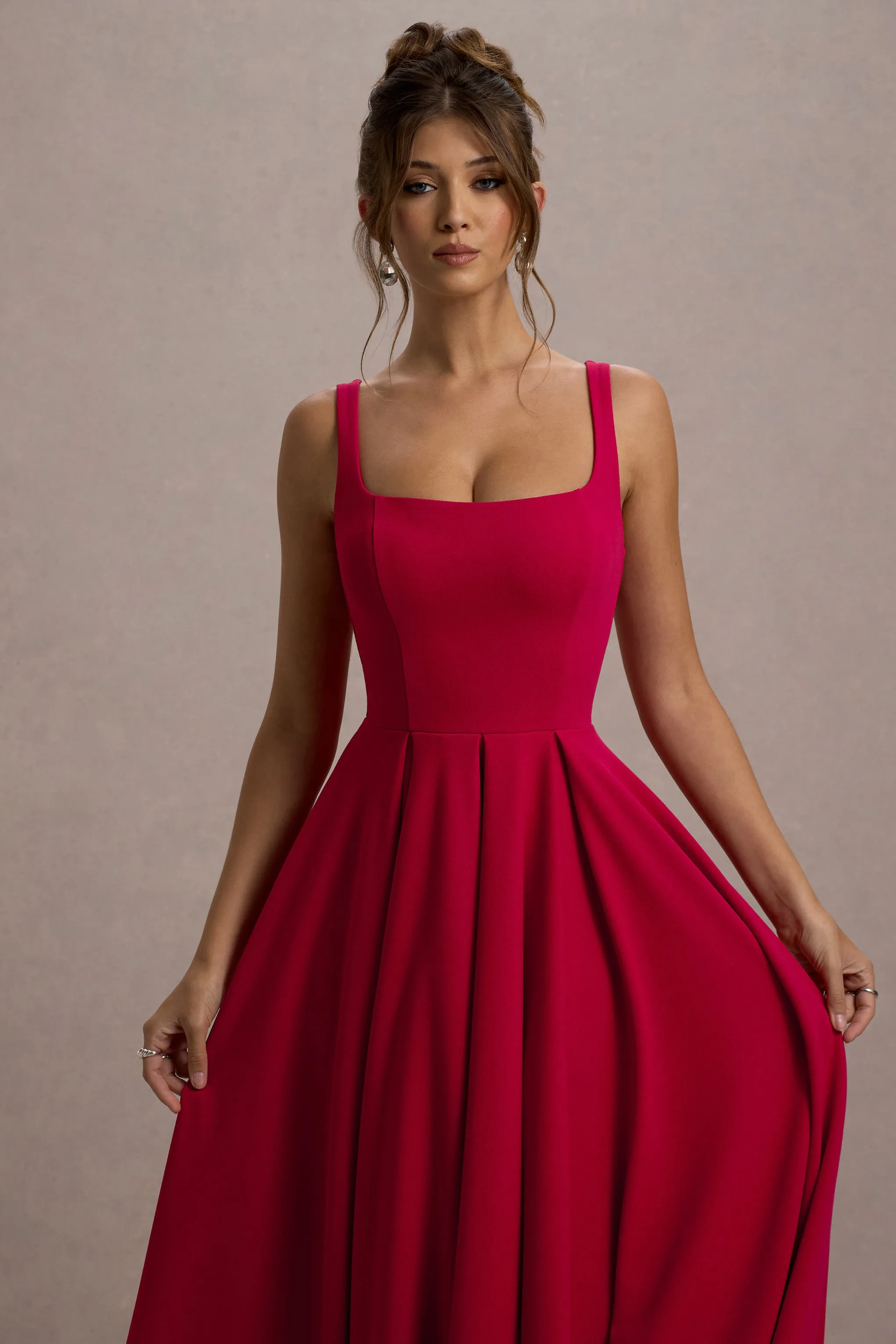Parina | Red Strappy Volume-Hem Midi Dress sold by Club L London product image thumbnail 3