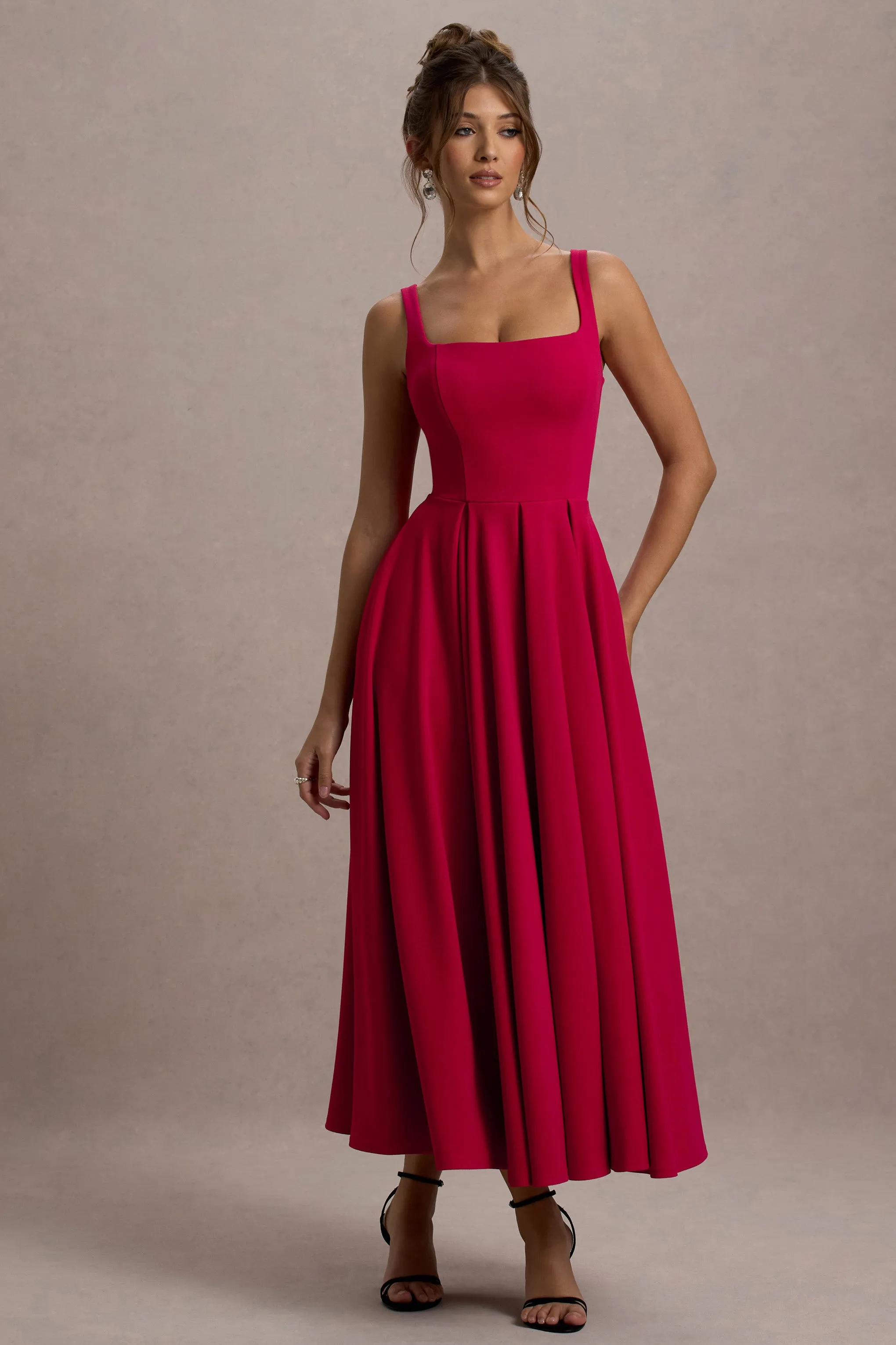 Parina | Red Strappy Volume-Hem Midi Dress sold by Club L London product image thumbnail 5
