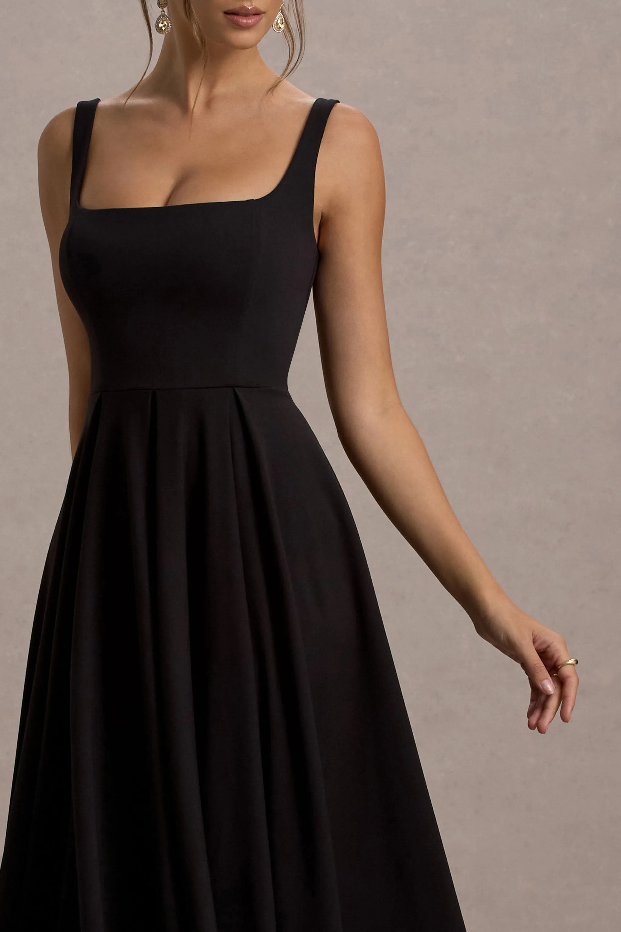 Parina | Black Strappy Volume-Hem Midi Dress sold by Club L London product image thumbnail 5