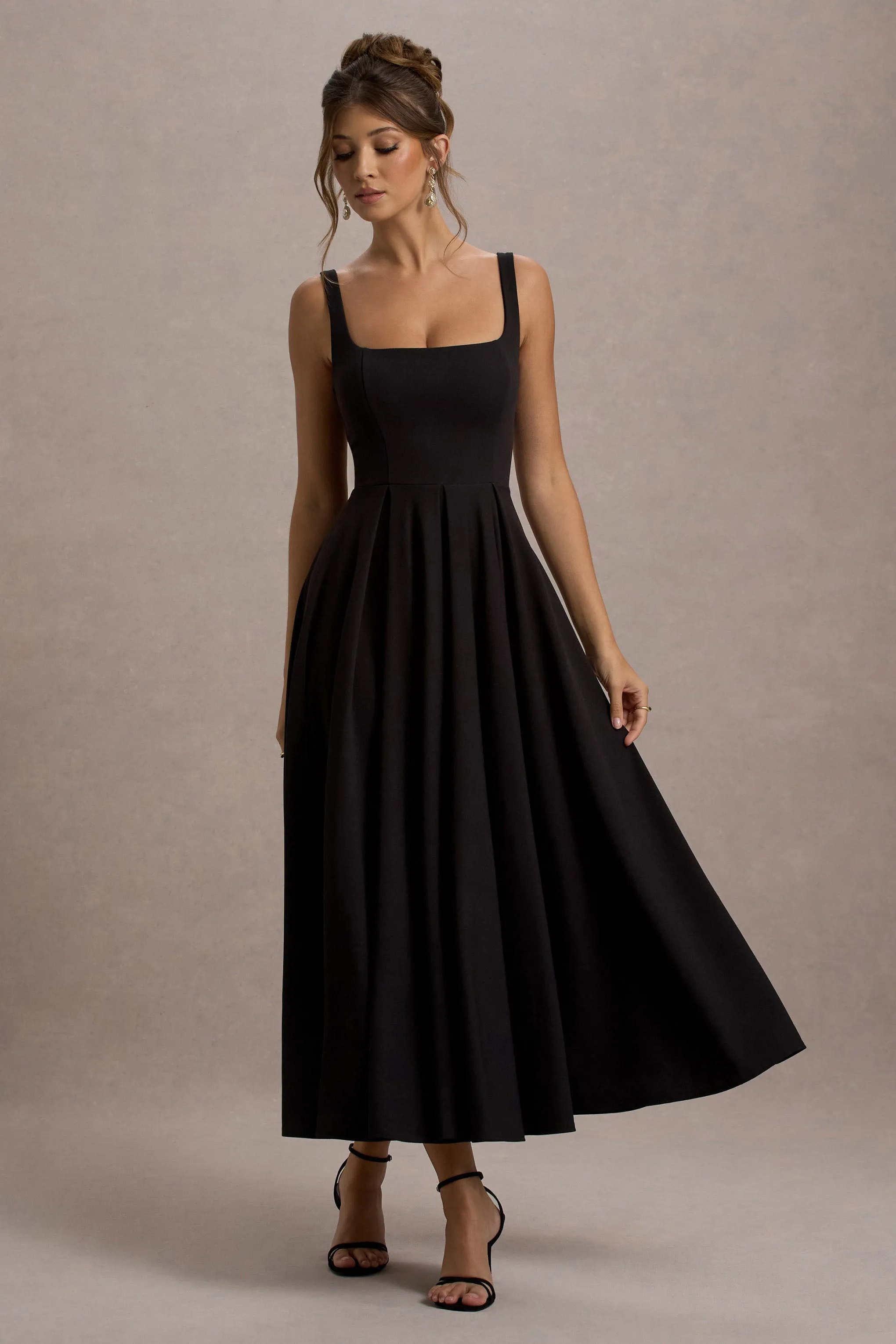 Parina | Black Strappy Volume-Hem Midi Dress sold by Club L London product image thumbnail 3