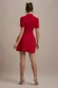 Carabella | Red High-Neck Short-Sleeve Mini Dress sold by Club L London