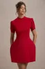 Carabella | Red High-Neck Short-Sleeve Mini Dress sold by Club L London