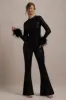 Asteroid | Black Sequin Long-Sleeve Jumpsuit With Feather Cuffs sold by Club L London