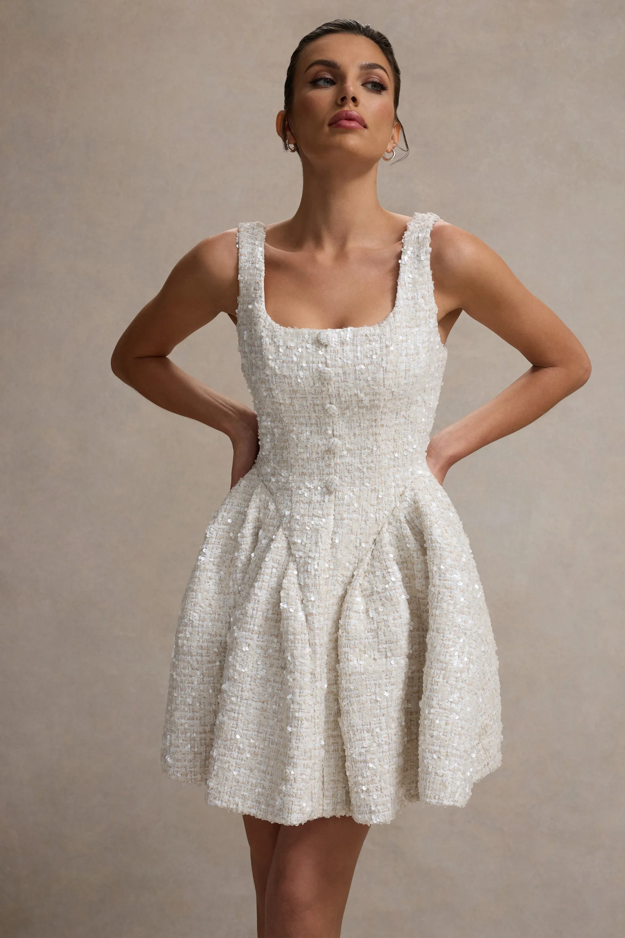 Sugar Plum | Cream Boucle Square-Neck Mini Dress sold by Club L London product image thumbnail 3
