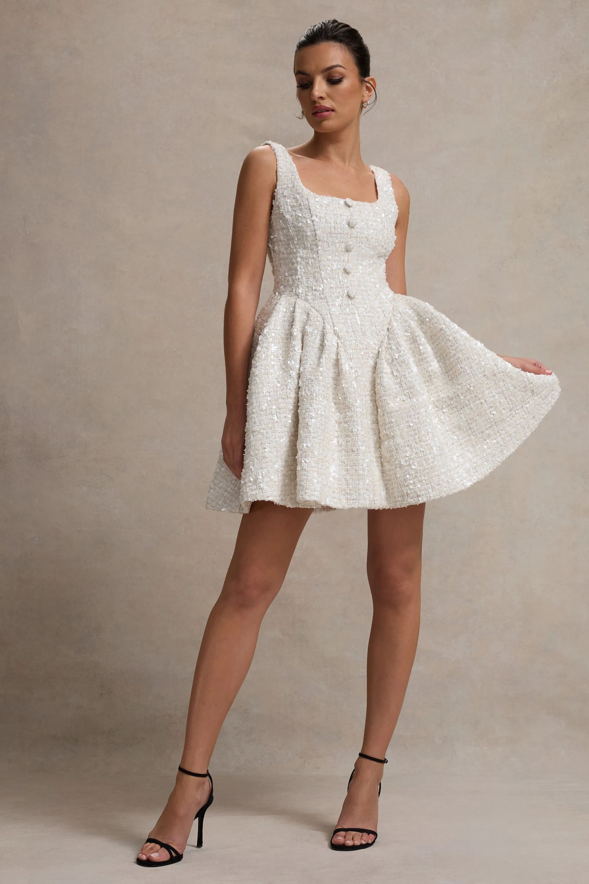 Sugar Plum | Cream Boucle Square-Neck Mini Dress sold by Club L London product image thumbnail 5