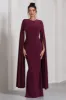 Kimmy | Burgundy High Neck Maxi Dress With Cape Sleeves sold by Club L London