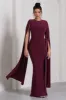 Kimmy | Burgundy High Neck Maxi Dress With Cape Sleeves sold by Club L London