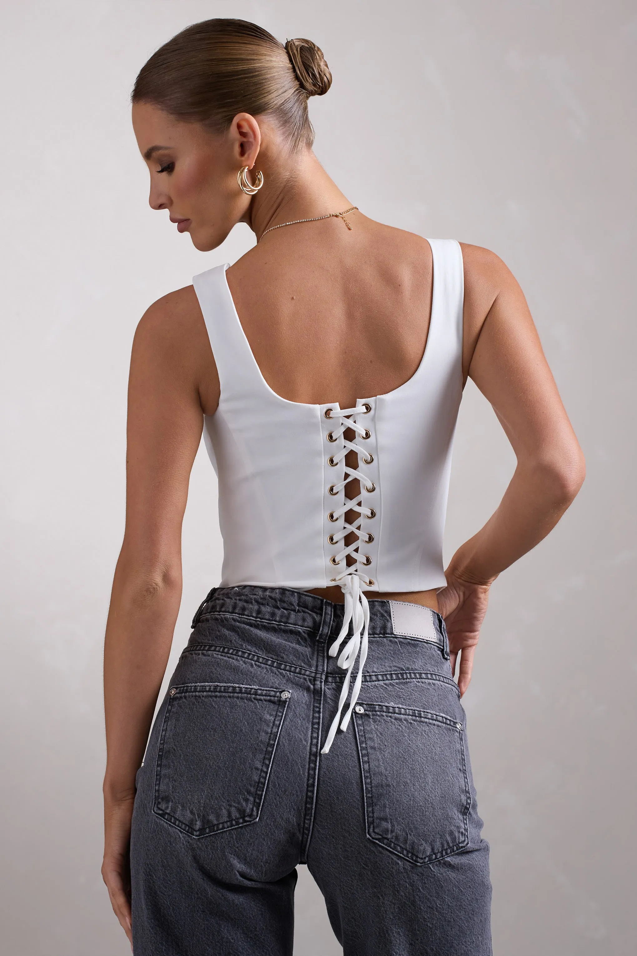 Yolanda | White Strappy Corset Top sold by Club L London product image thumbnail 2