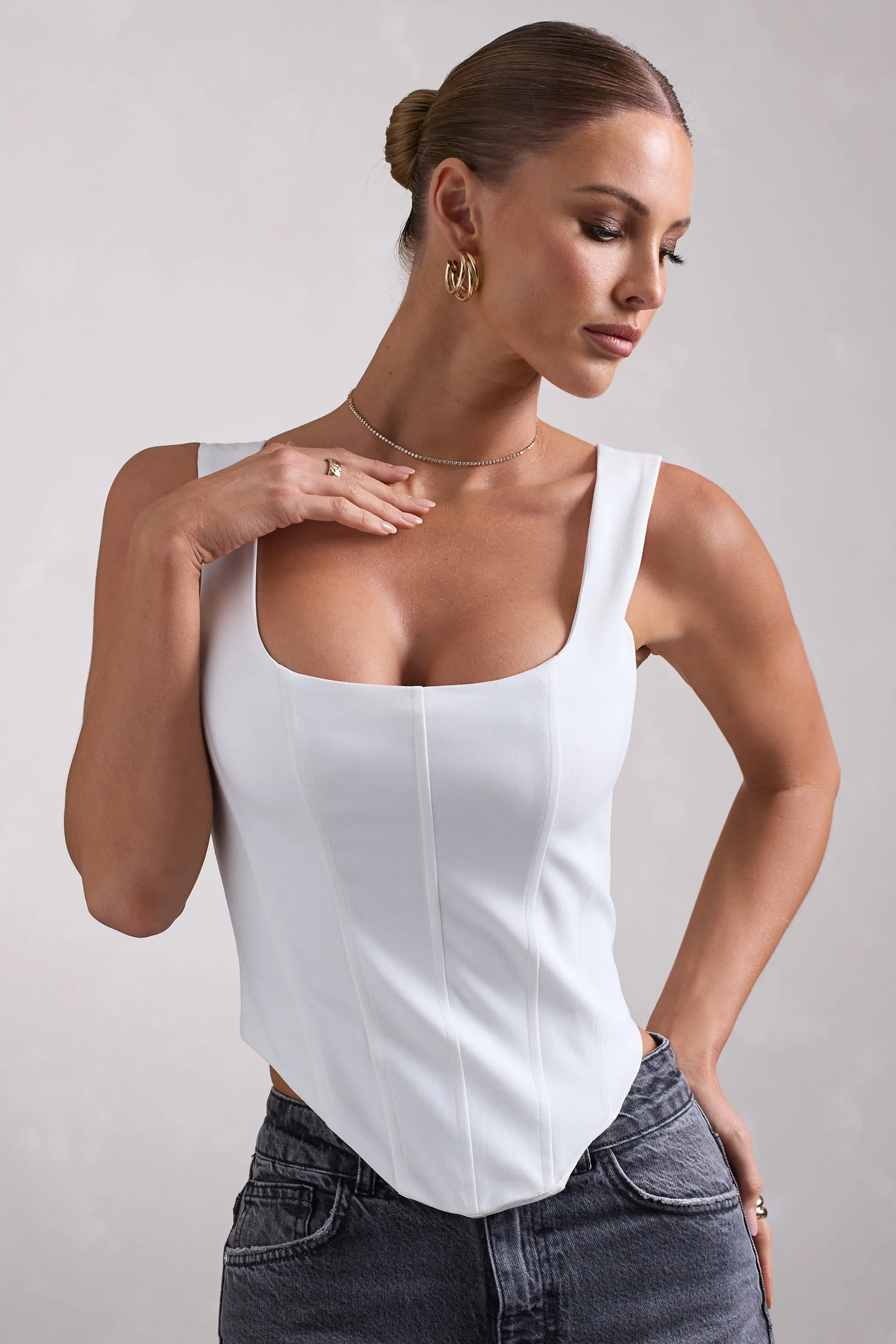 Yolanda | White Strappy Corset Top sold by Club L London