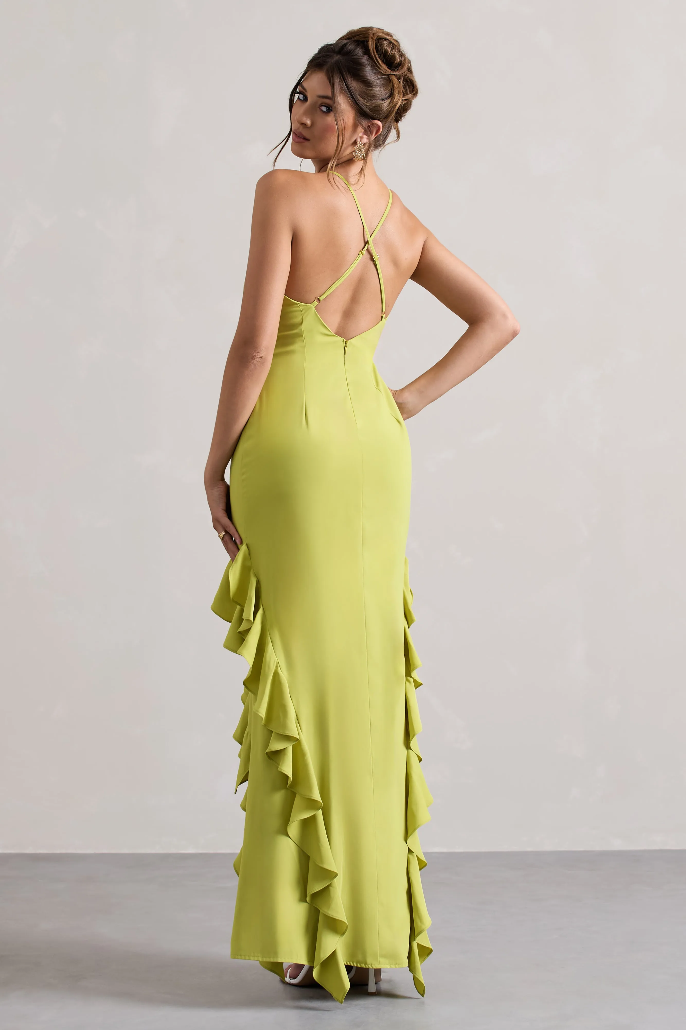 Sommer | Lime Green Racer-Neck Ruffle Maxi Dress sold by Club L London product image thumbnail 2