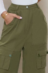 Hidden | Khaki High Waist Cargo Trousers sold by Club L London
