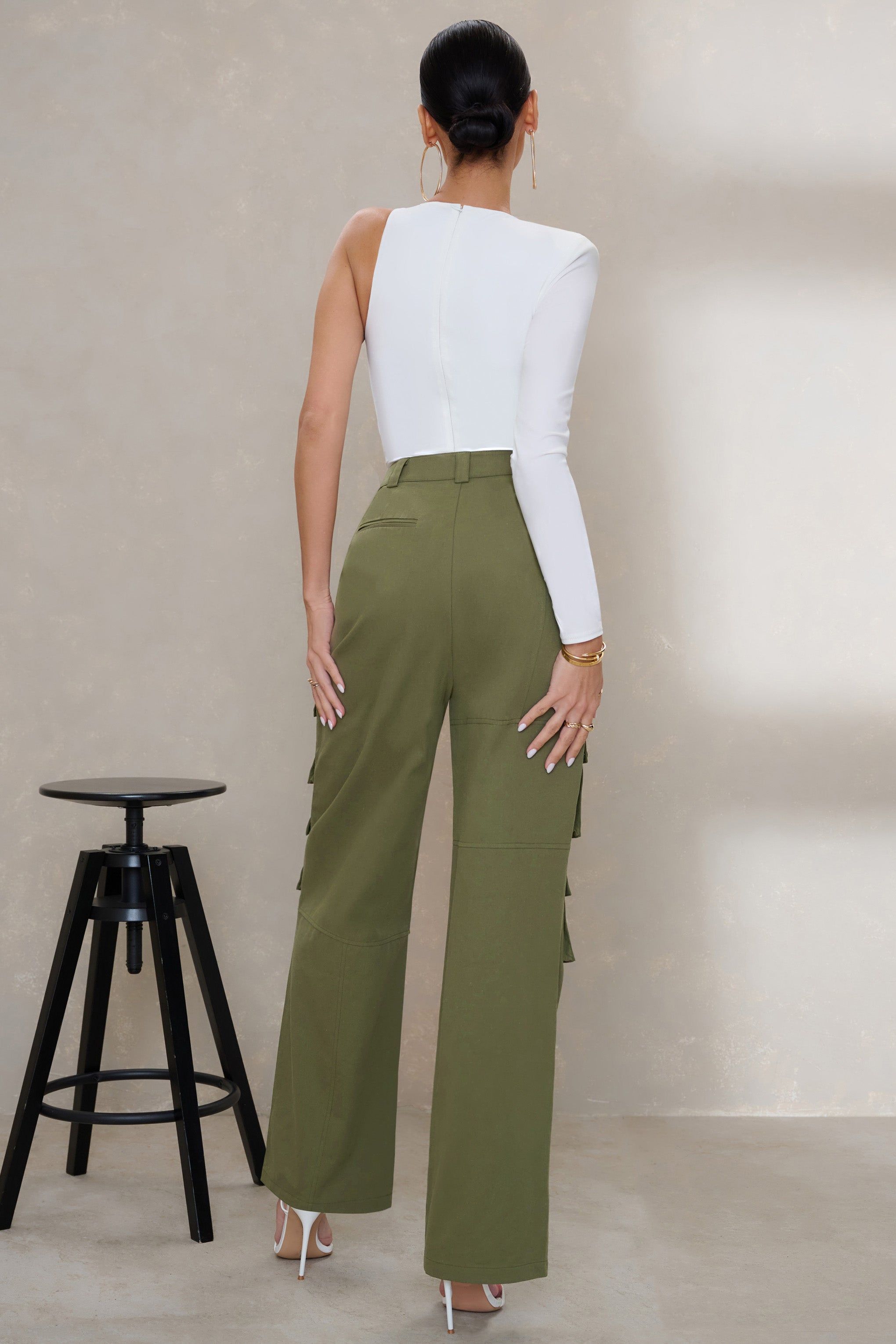 Hidden | Khaki High Waist Cargo Trousers sold by Club L London product image thumbnail 2