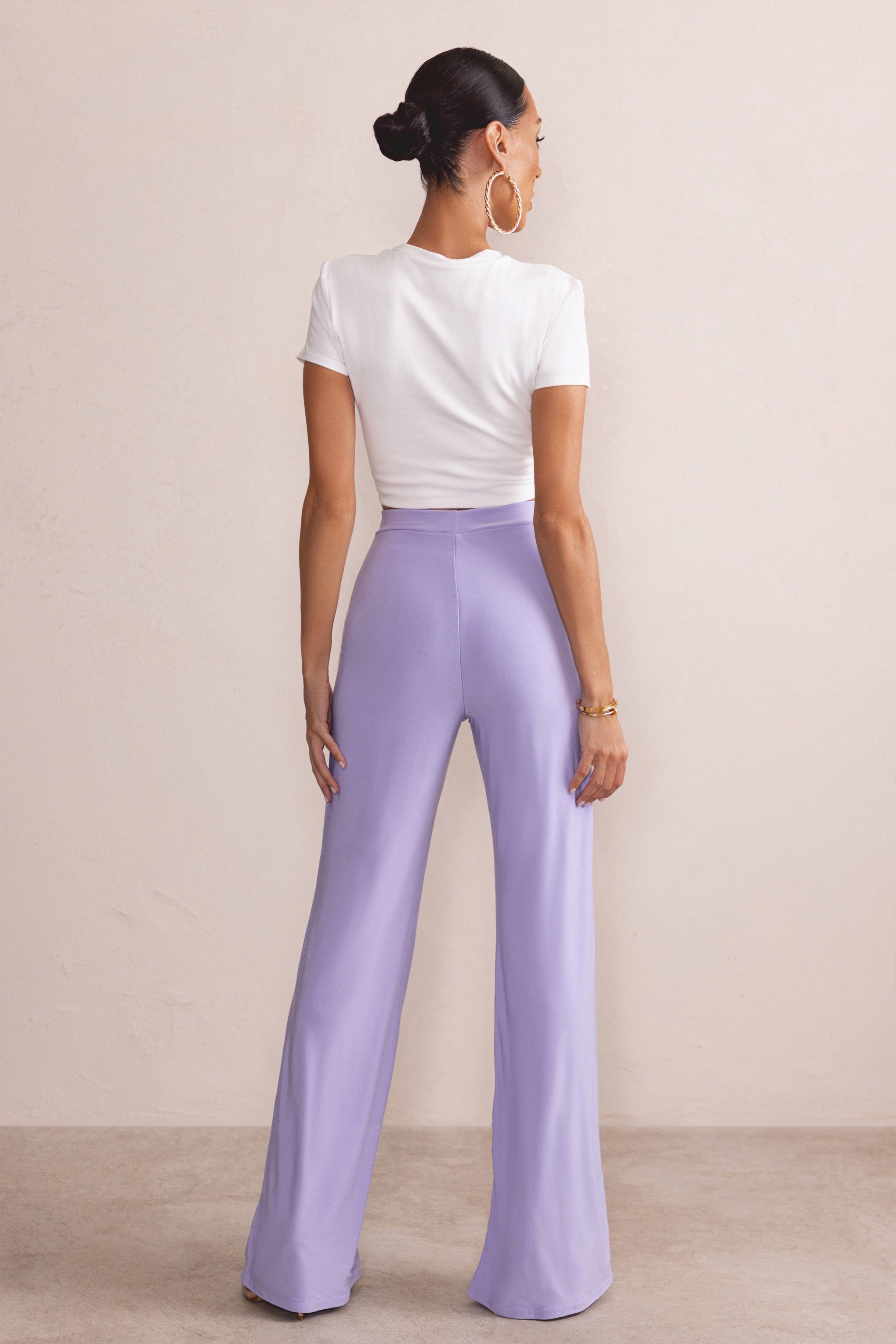 Romantic Night | Lilac High Waist Straight Leg Trousers sold by Club L London product image thumbnail 2