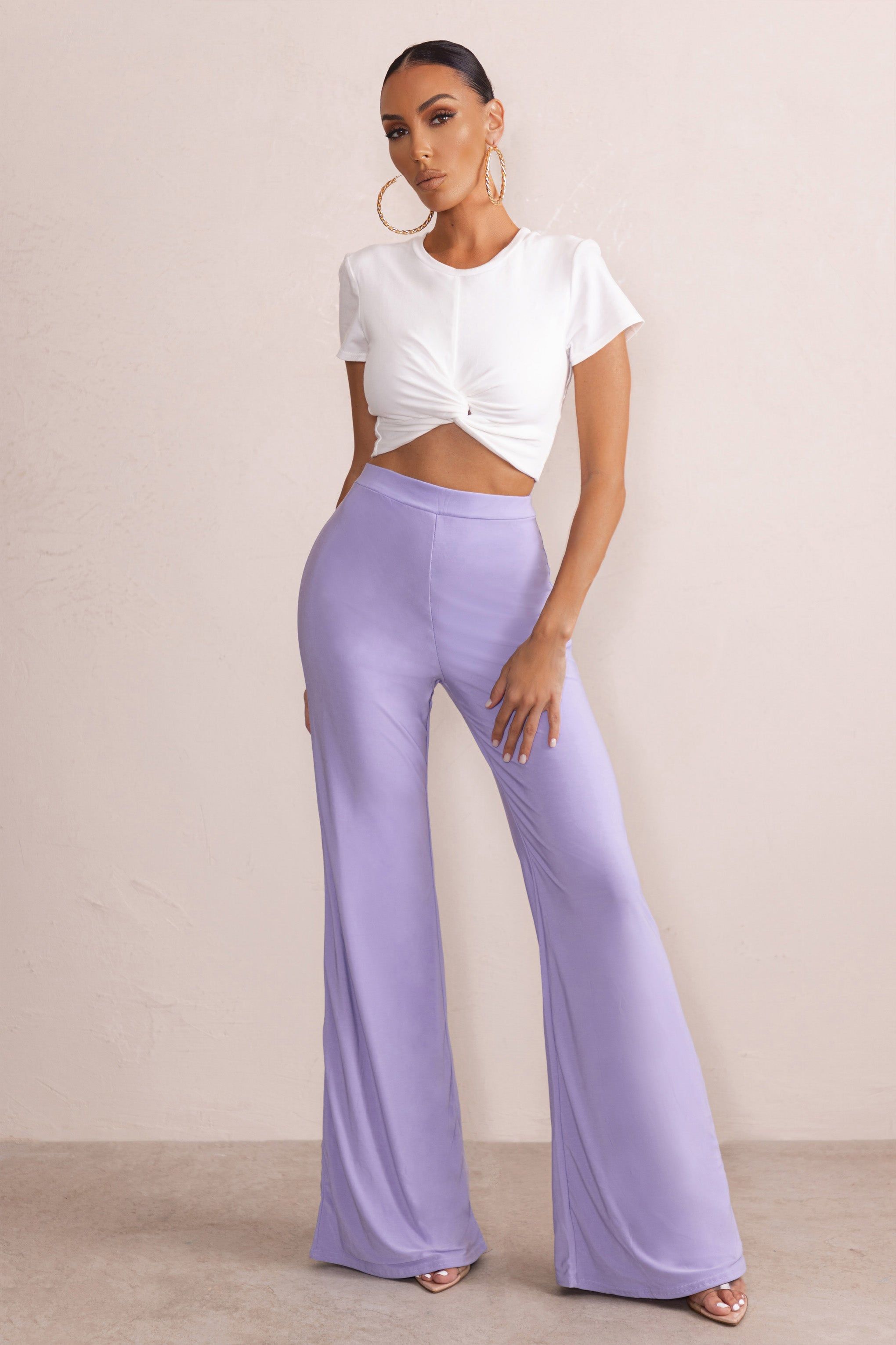 Romantic Night | Lilac High Waist Straight Leg Trousers sold by Club L London