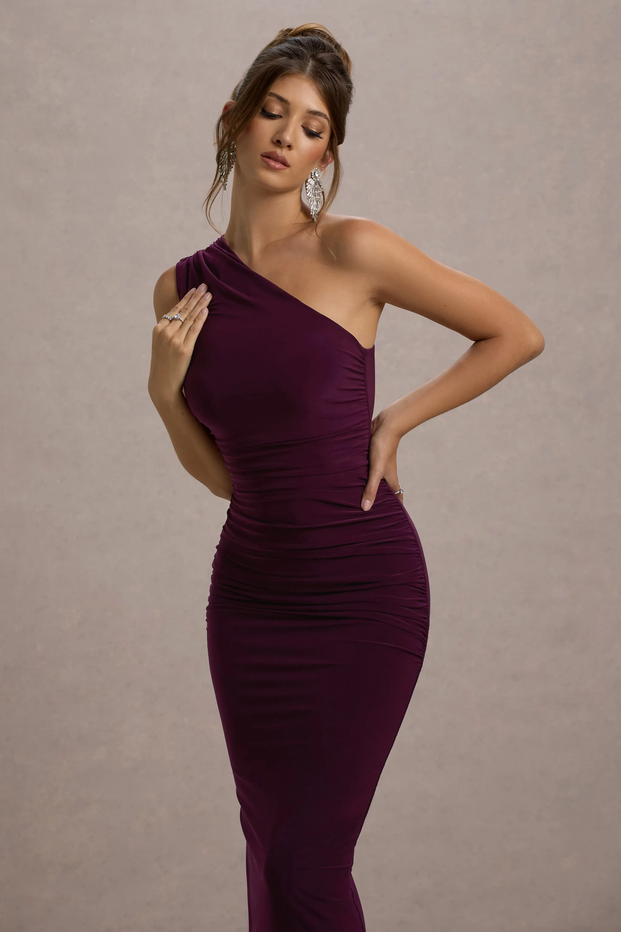 Dalarie | Port One-Shoulder Gathered Maxi Dress sold by Club L London product image thumbnail 3