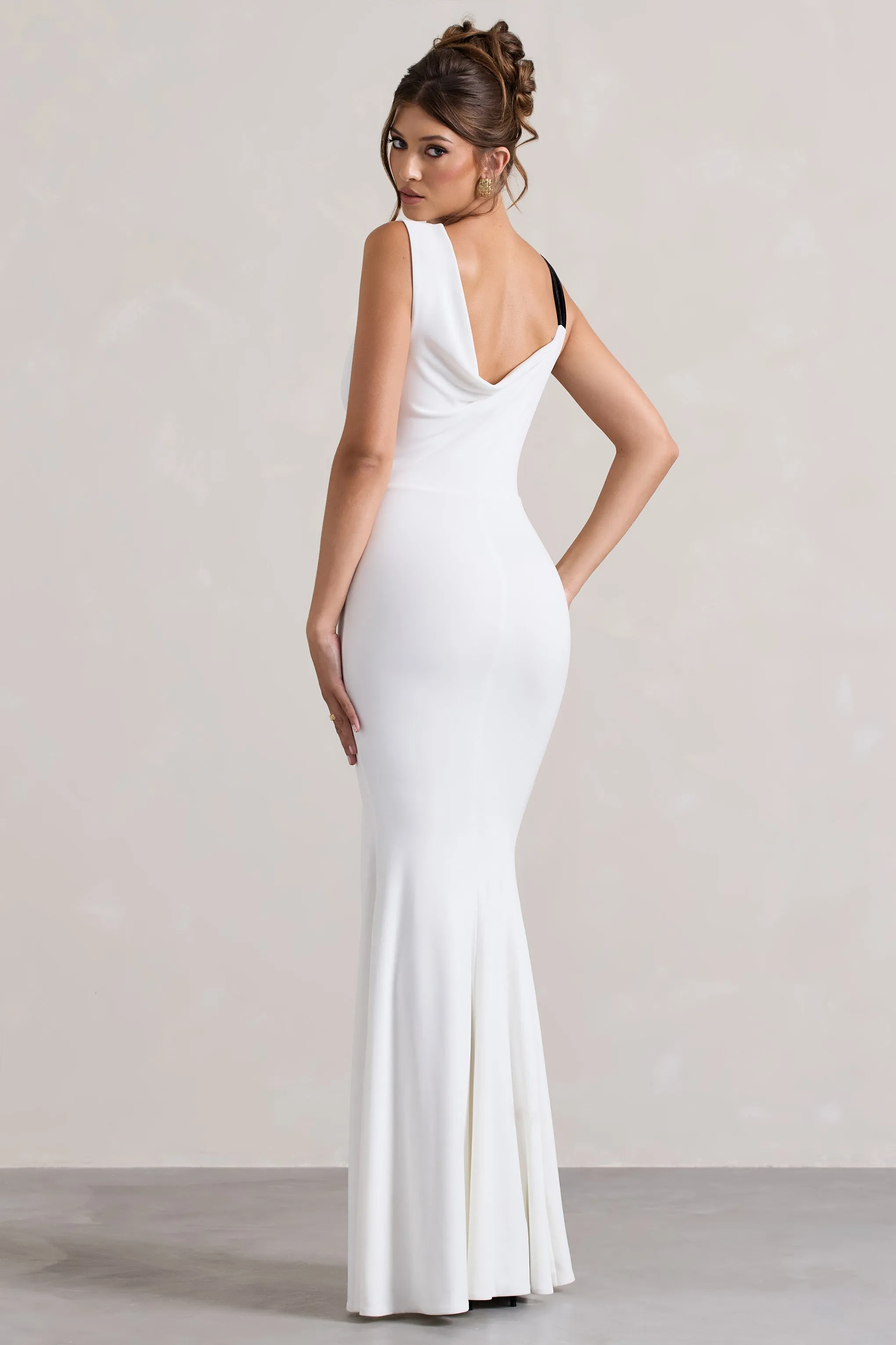 A Catch | White Cowl-Neck Split Maxi Dress With Bow sold by Club L London product image thumbnail 2
