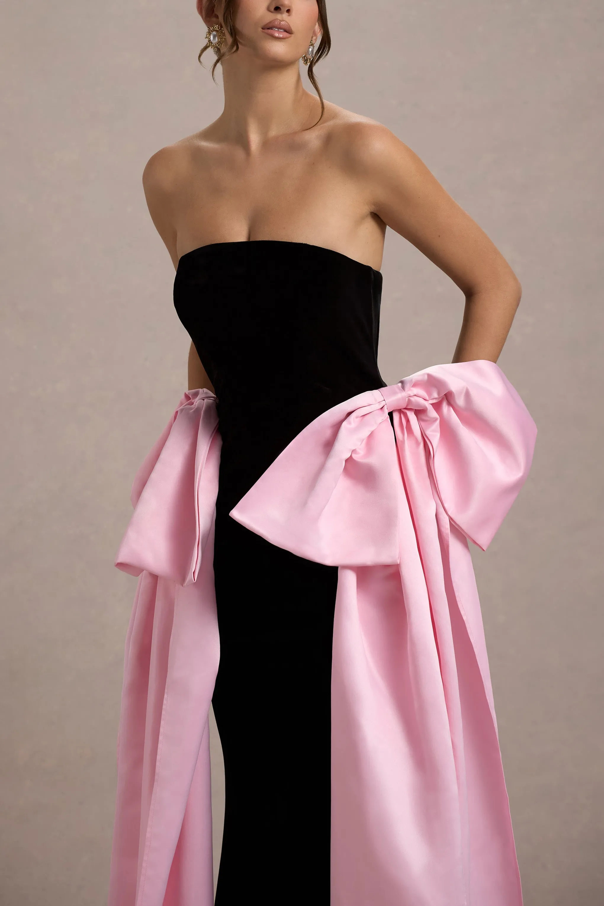 Attention | Black Strapless Maxi Dress With Pink Satin Bows sold by Club L London product image thumbnail 3