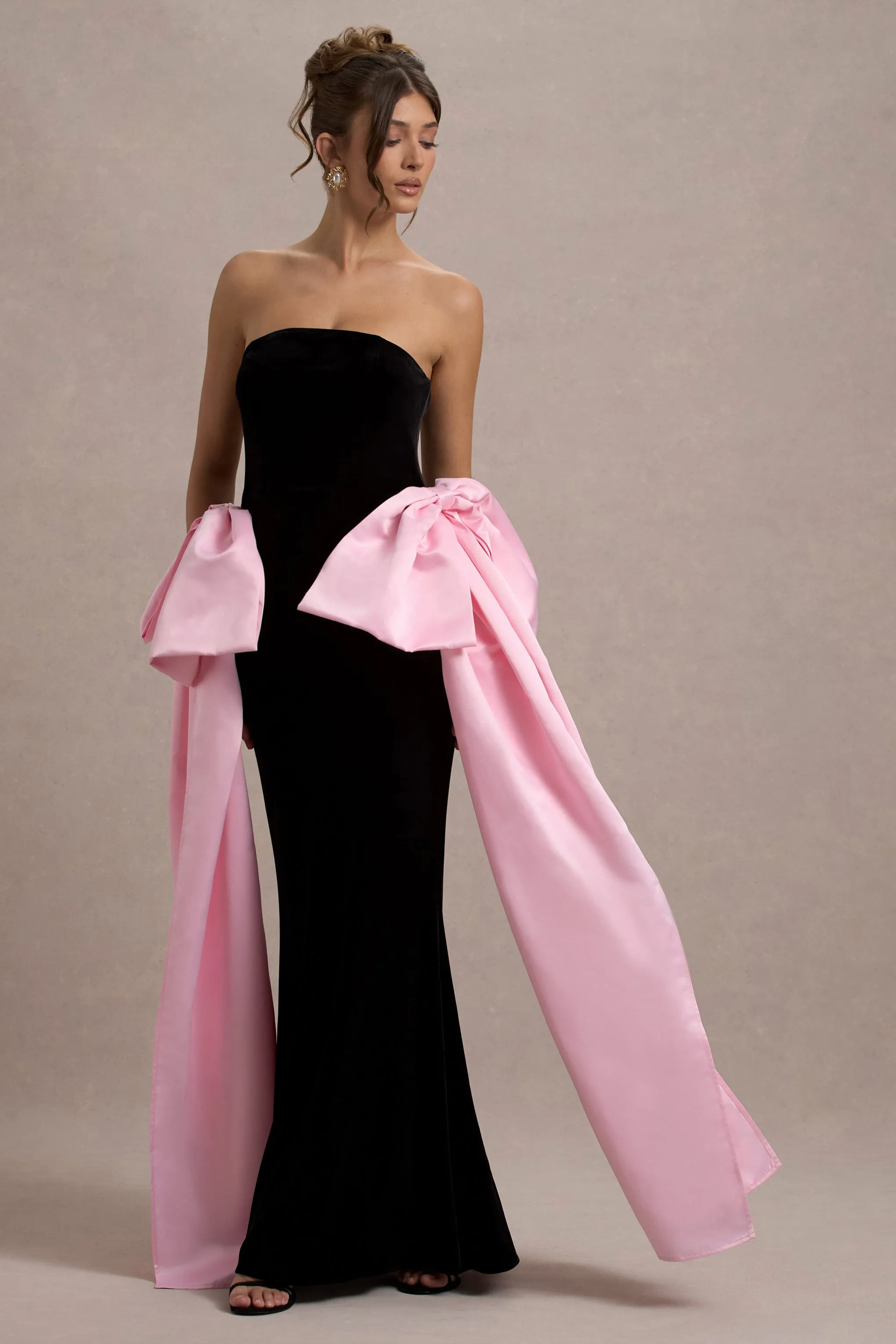 Attention | Black Strapless Maxi Dress With Pink Satin Bows sold by Club L London product image thumbnail 5