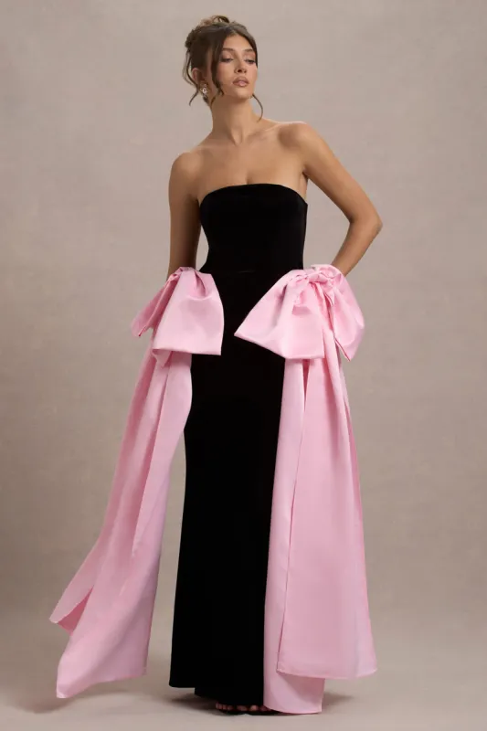 Attention | Black Strapless Maxi Dress With Pink Satin Bows sold by Club L London