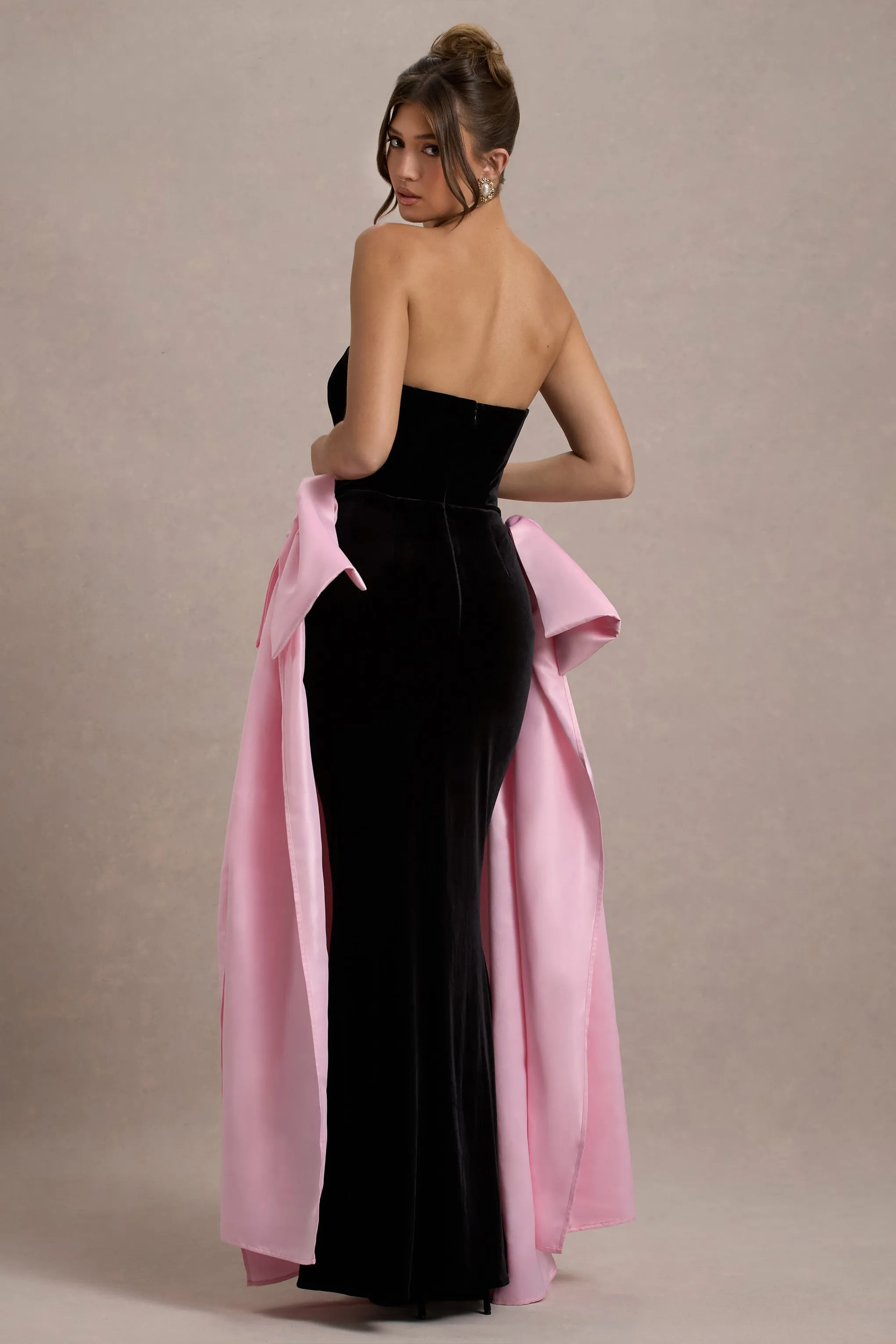Attention | Black Strapless Maxi Dress With Pink Satin Bows sold by Club L London product image thumbnail 2
