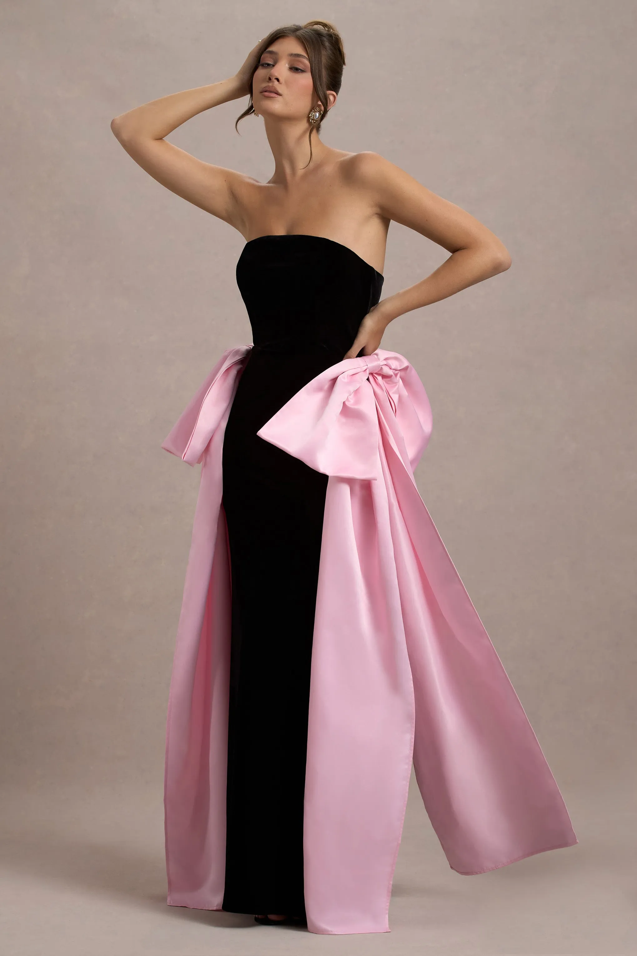 Attention | Black Strapless Maxi Dress With Pink Satin Bows sold by Club L London product image thumbnail 4