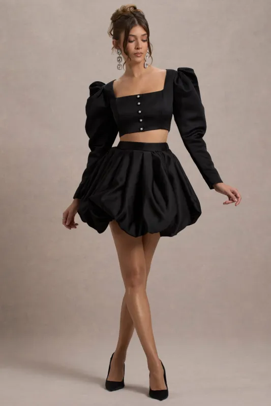 Tosca | Black Satin Bubble Mini Skirt sold by Club L London