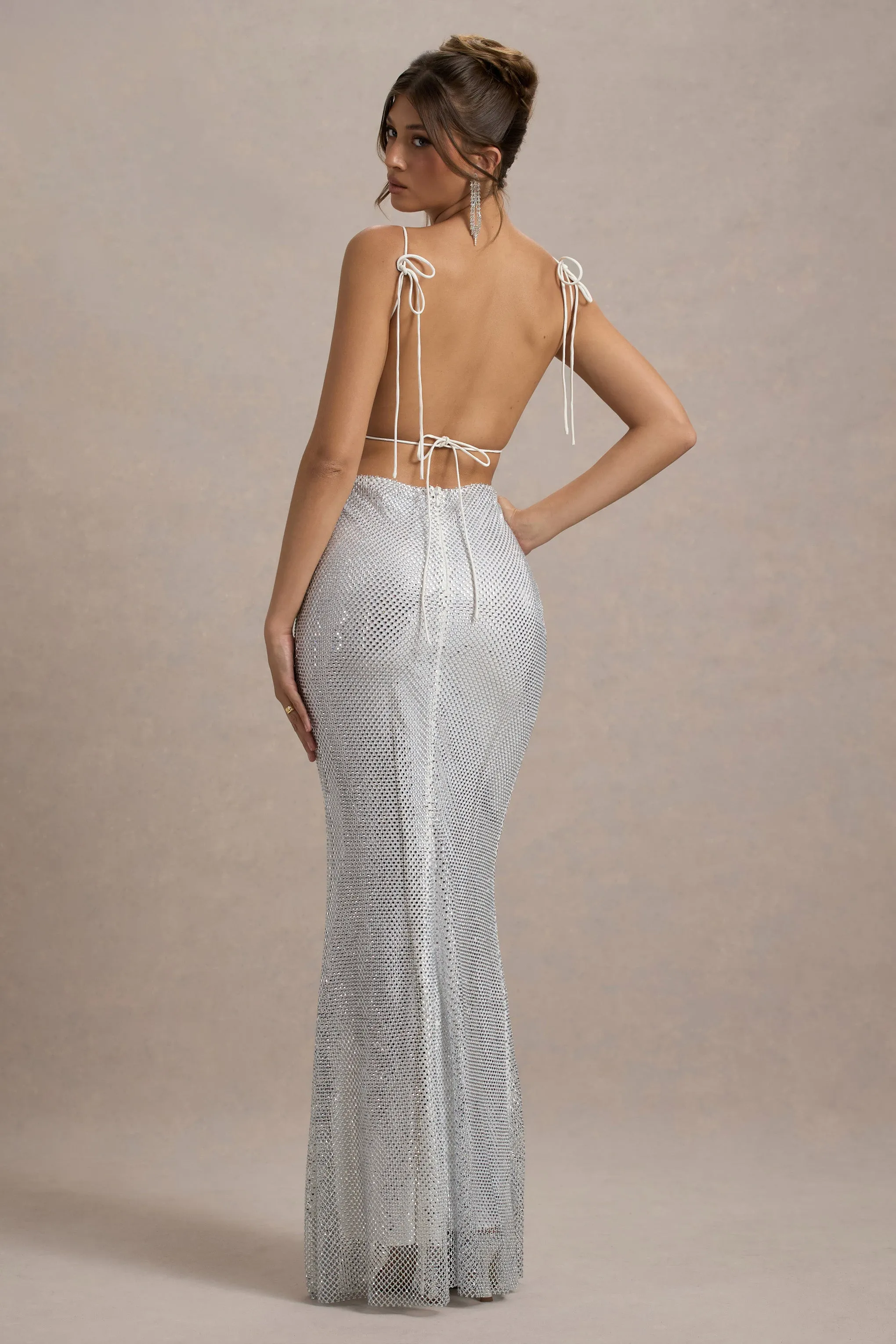 Quartz | Silver Embellished Square-Neck Open-Back Maxi Dress sold by Club L London product image thumbnail 2
