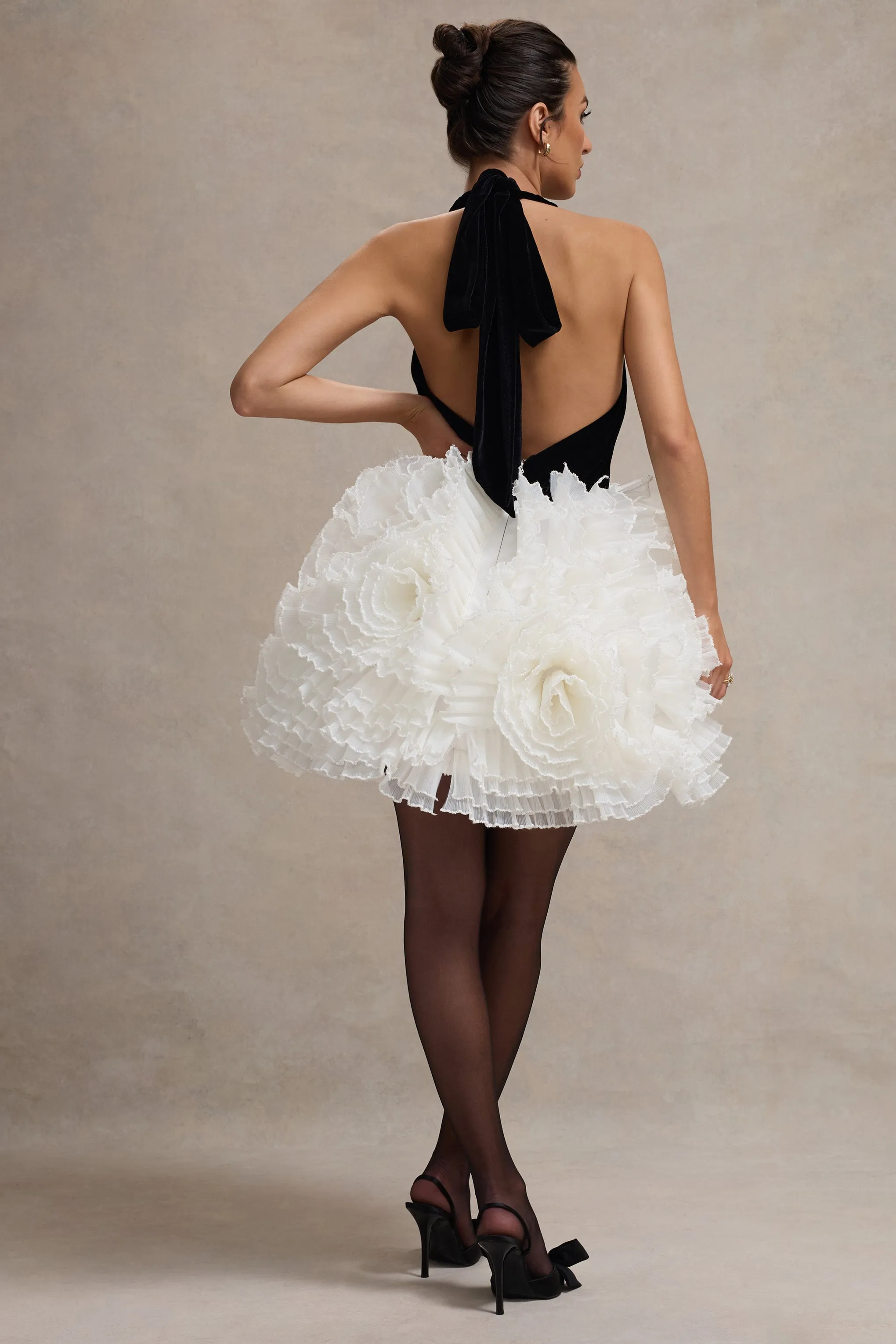 Meringue | Black Velvet Plunge-Neck Mini Dress With Tulle Skirt sold by Club L London product image thumbnail 2