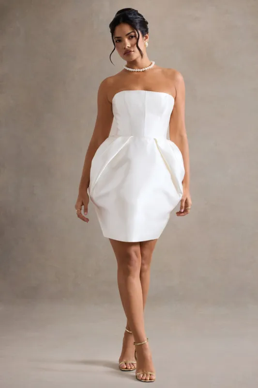 Lovebug | Ivory Bandeau Mini Dress With Tulip Skirt sold by Club L London