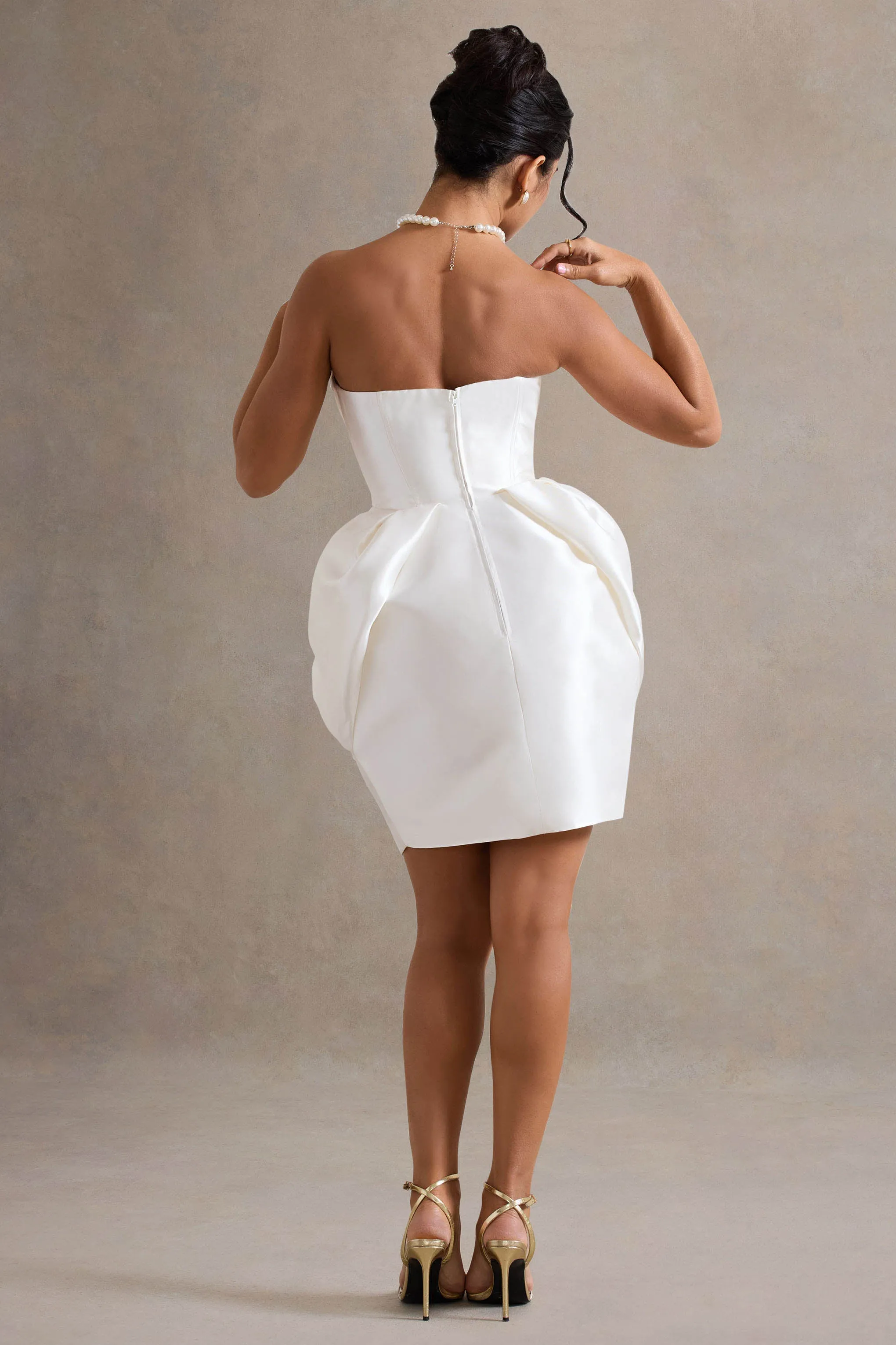 Lovebug | Ivory Bandeau Mini Dress With Tulip Skirt sold by Club L London product image thumbnail 2