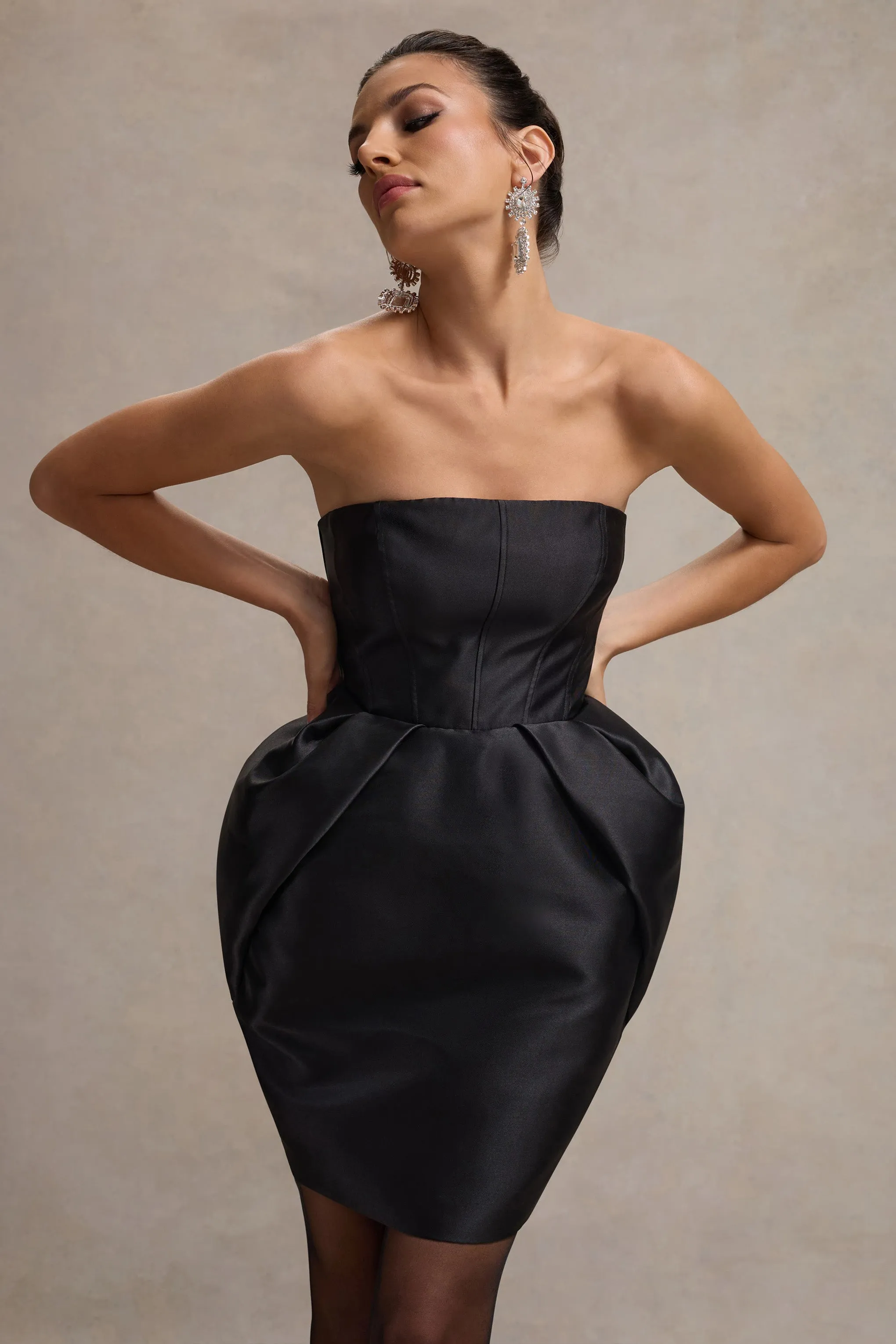 Lovebug | Black Bandeau Mini Dress With Tulip Skirt sold by Club L London product image thumbnail 3