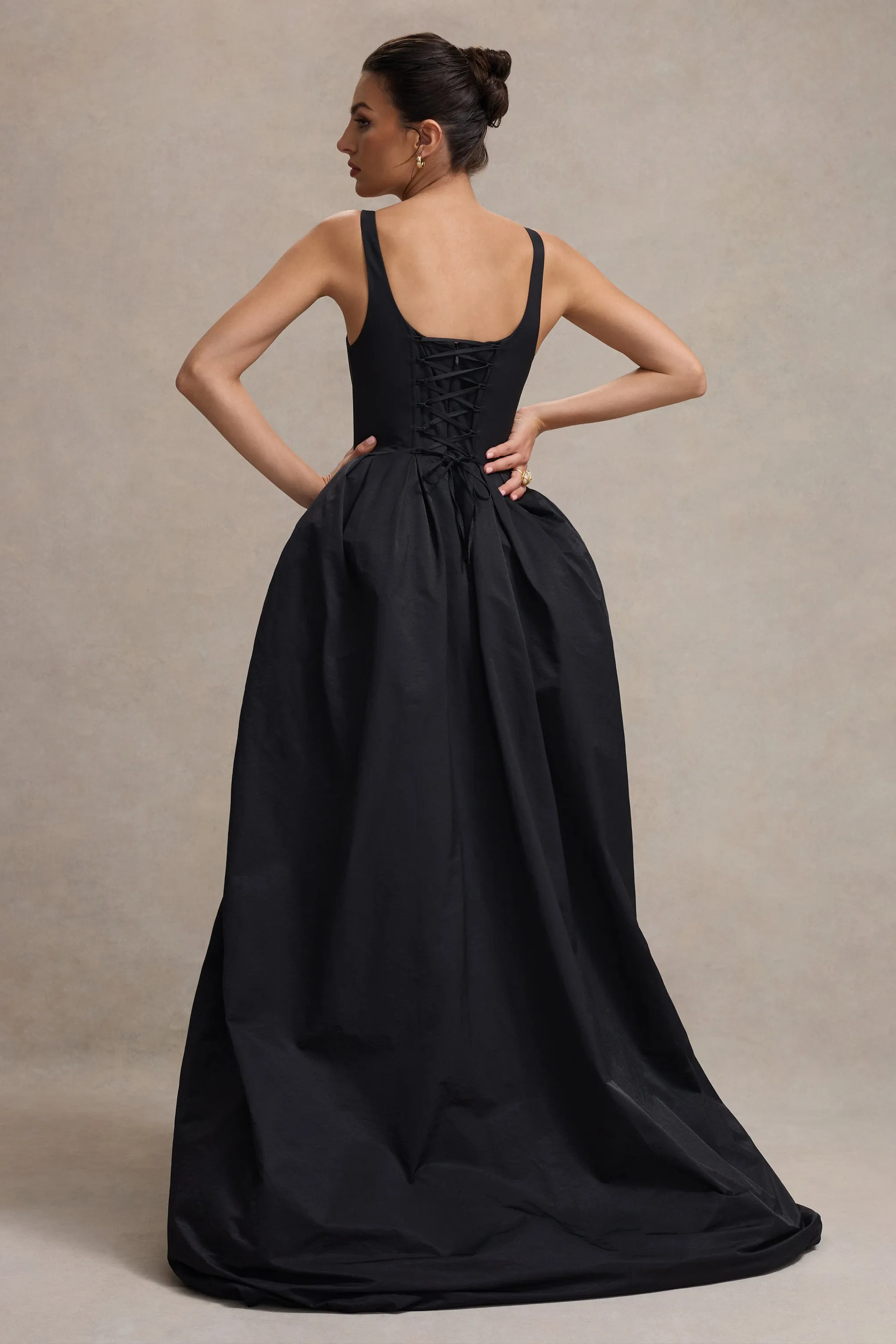 Infinite | Black Strappy Maxi Dress With Volume High-Low Skirt sold by Club L London product image thumbnail 2