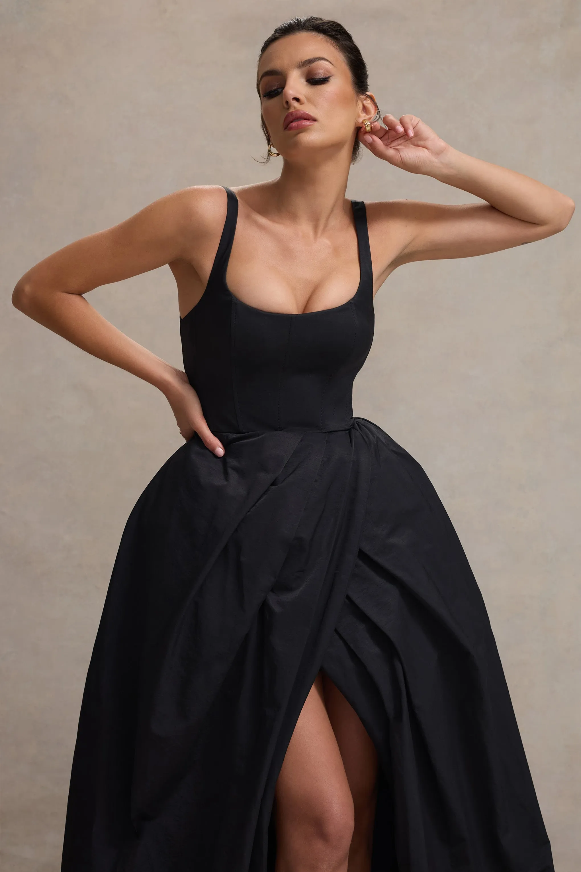Infinite | Black Strappy Maxi Dress With Volume High-Low Skirt sold by Club L London product image thumbnail 3