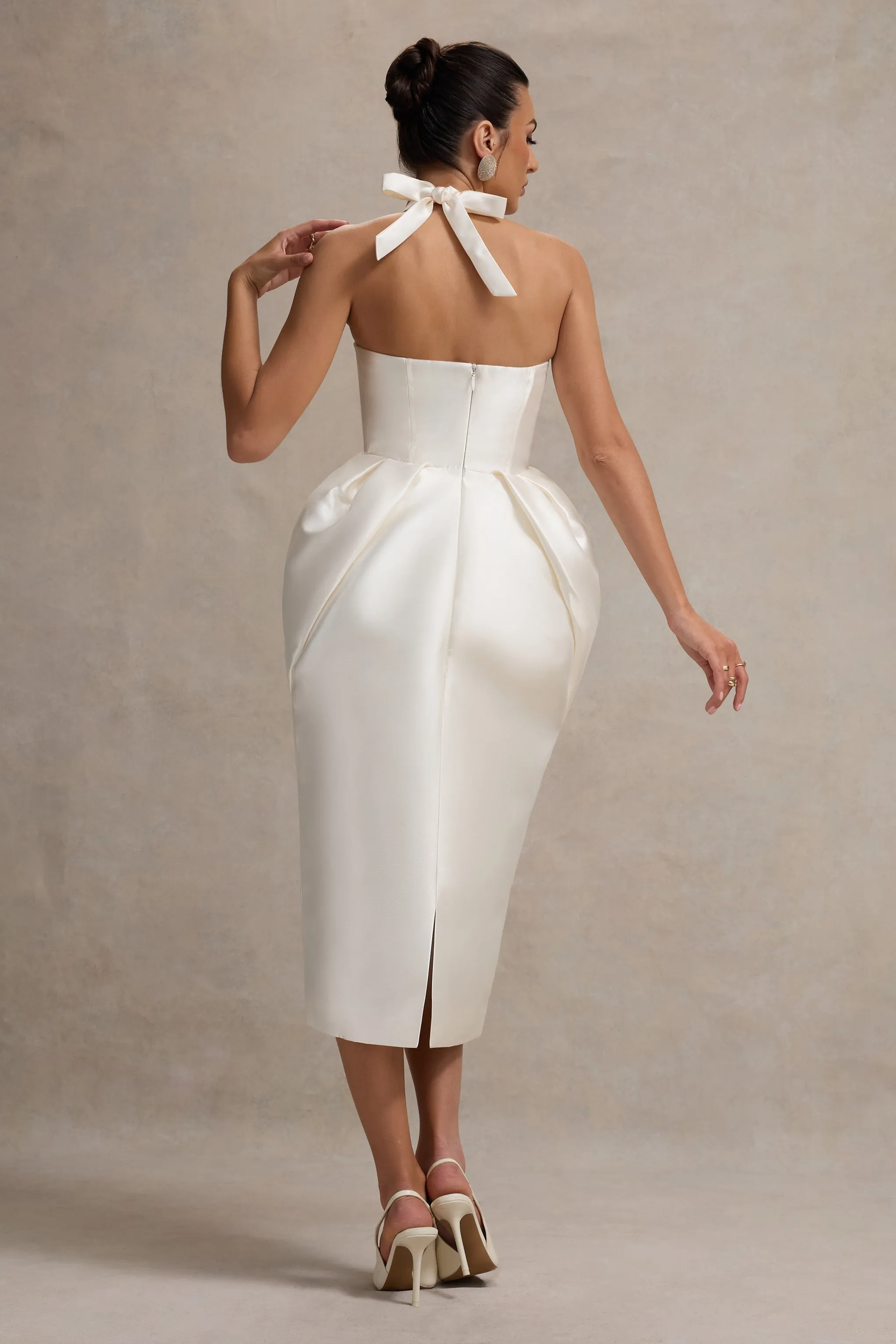Cosetta | White Halter-Neck Midi Dress With Tulip Skirt sold by Club L London product image thumbnail 2