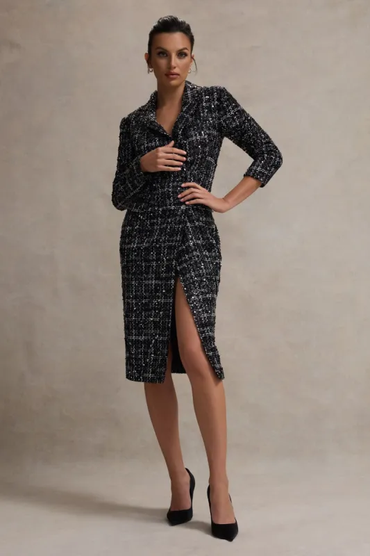 Cooper | Black Boucle Tailored Blazer Midi Dress sold by Club L London