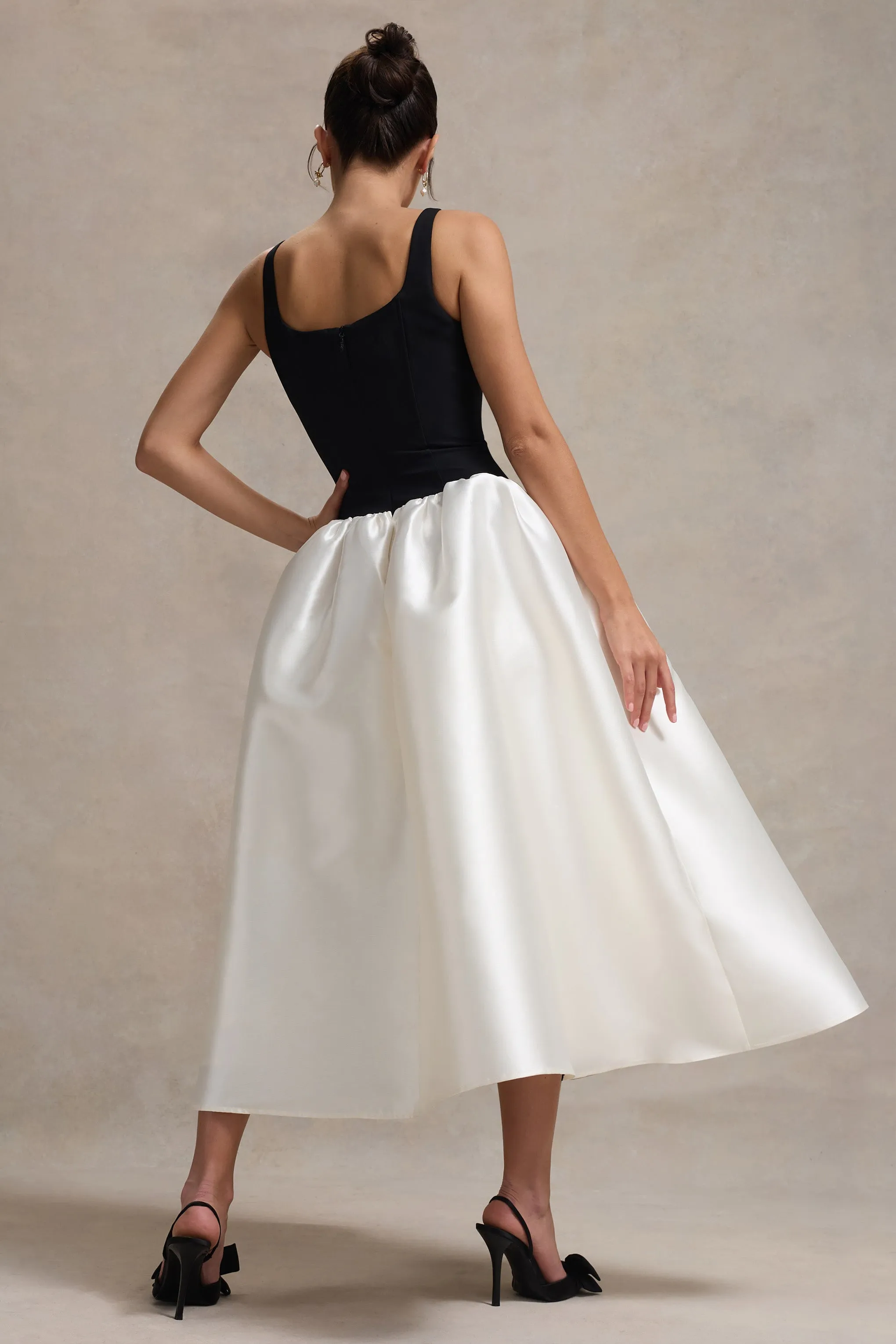 Christie | Black and Cream Scoop-Neck Midi Dress With Volume Skirt sold by Club L London product image thumbnail 2