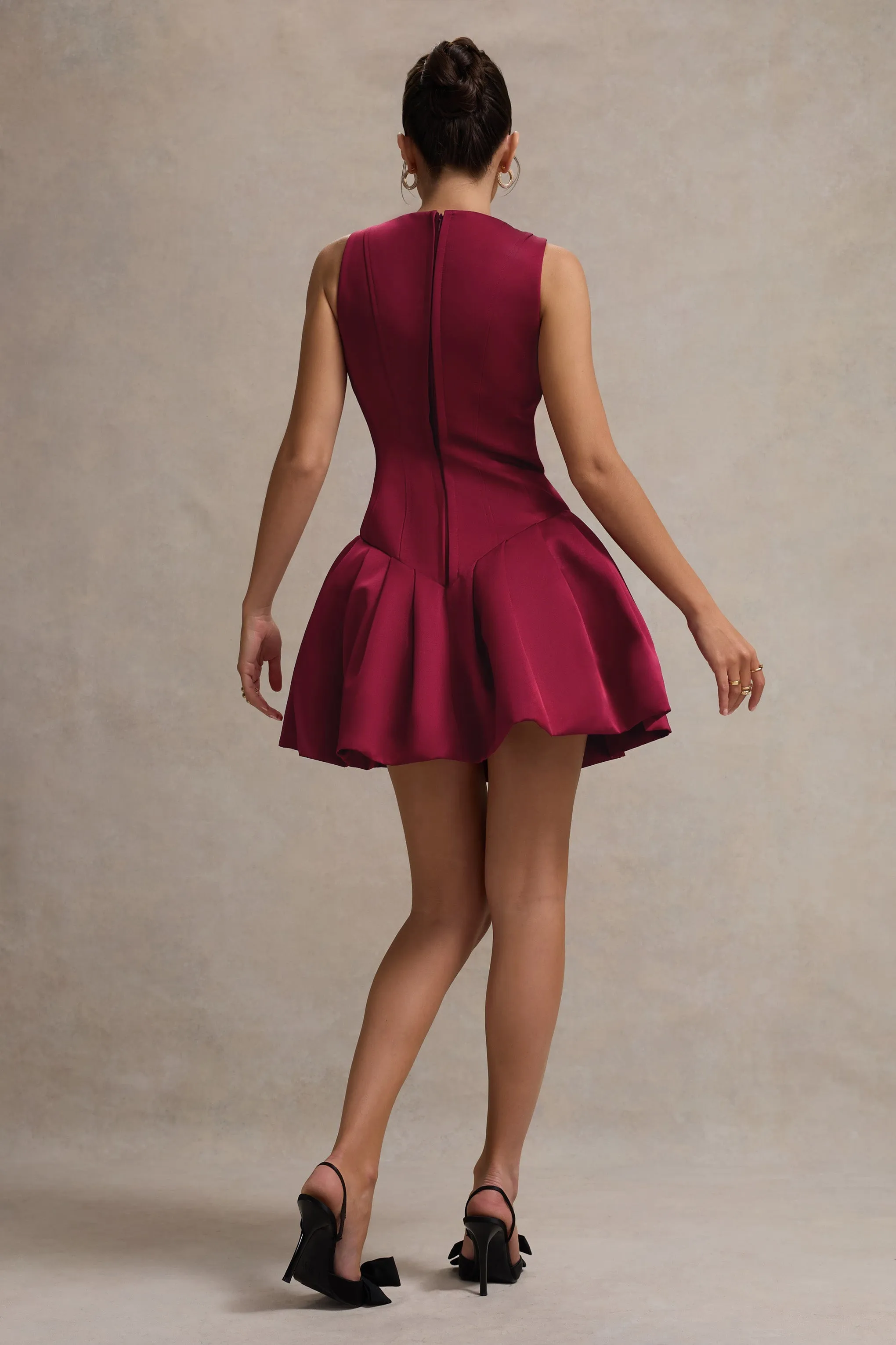 Bramble | Port Satin Square-Neck Puffball Mini Dress sold by Club L London product image thumbnail 2
