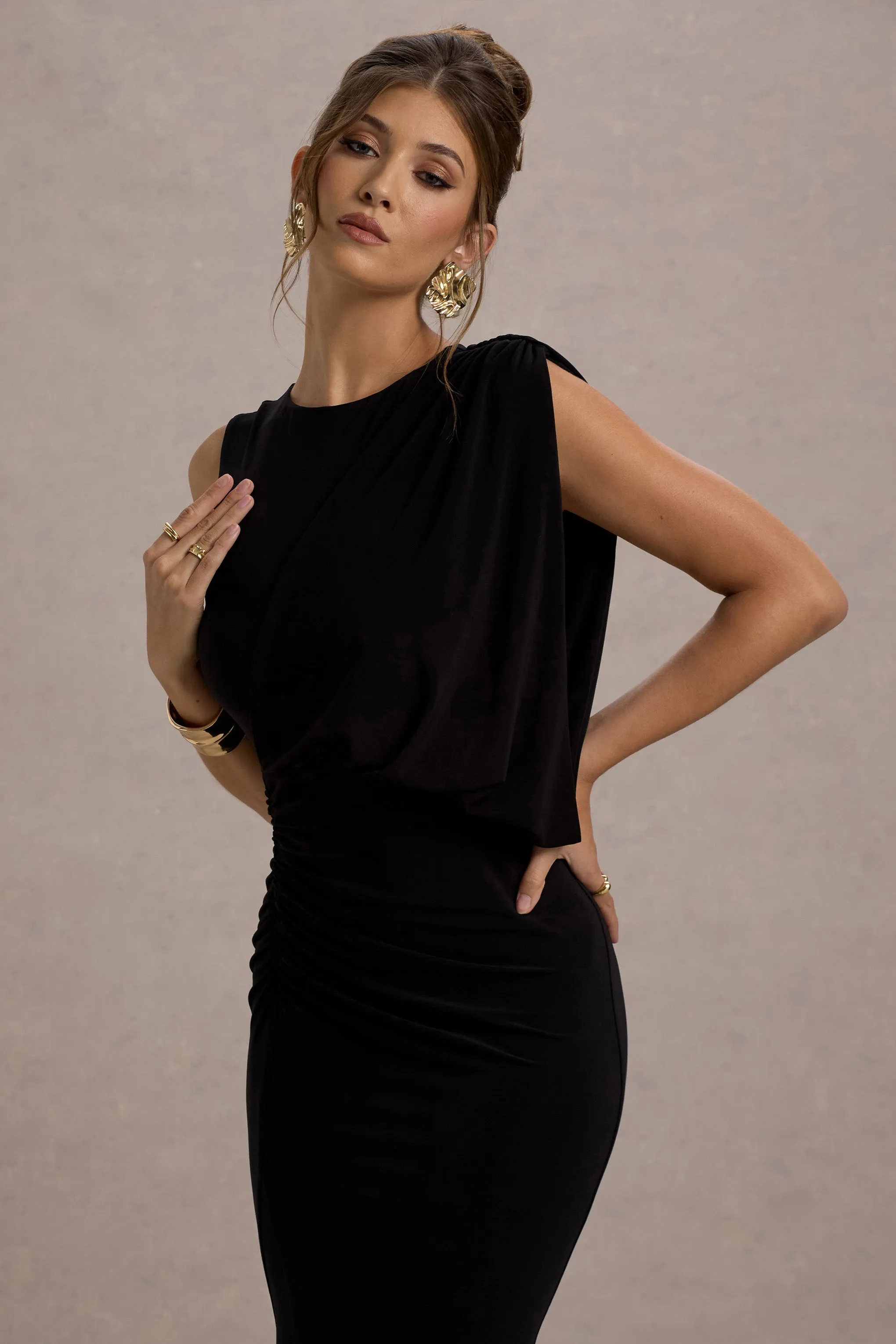 Paphos | Black Draped Sleeveless Maxi Dress sold by Club L London product image thumbnail 3