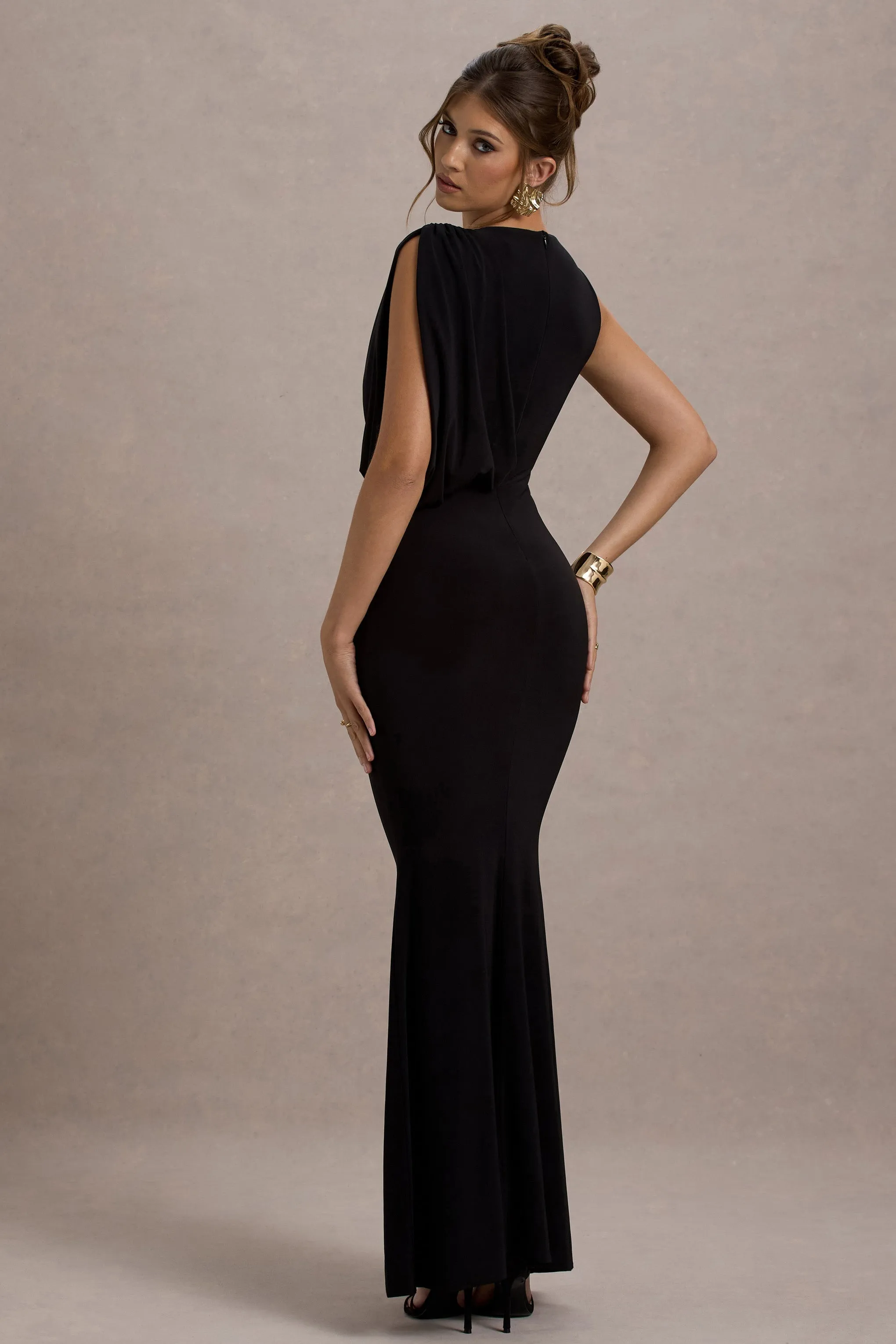 Paphos | Black Draped Sleeveless Maxi Dress sold by Club L London product image thumbnail 2