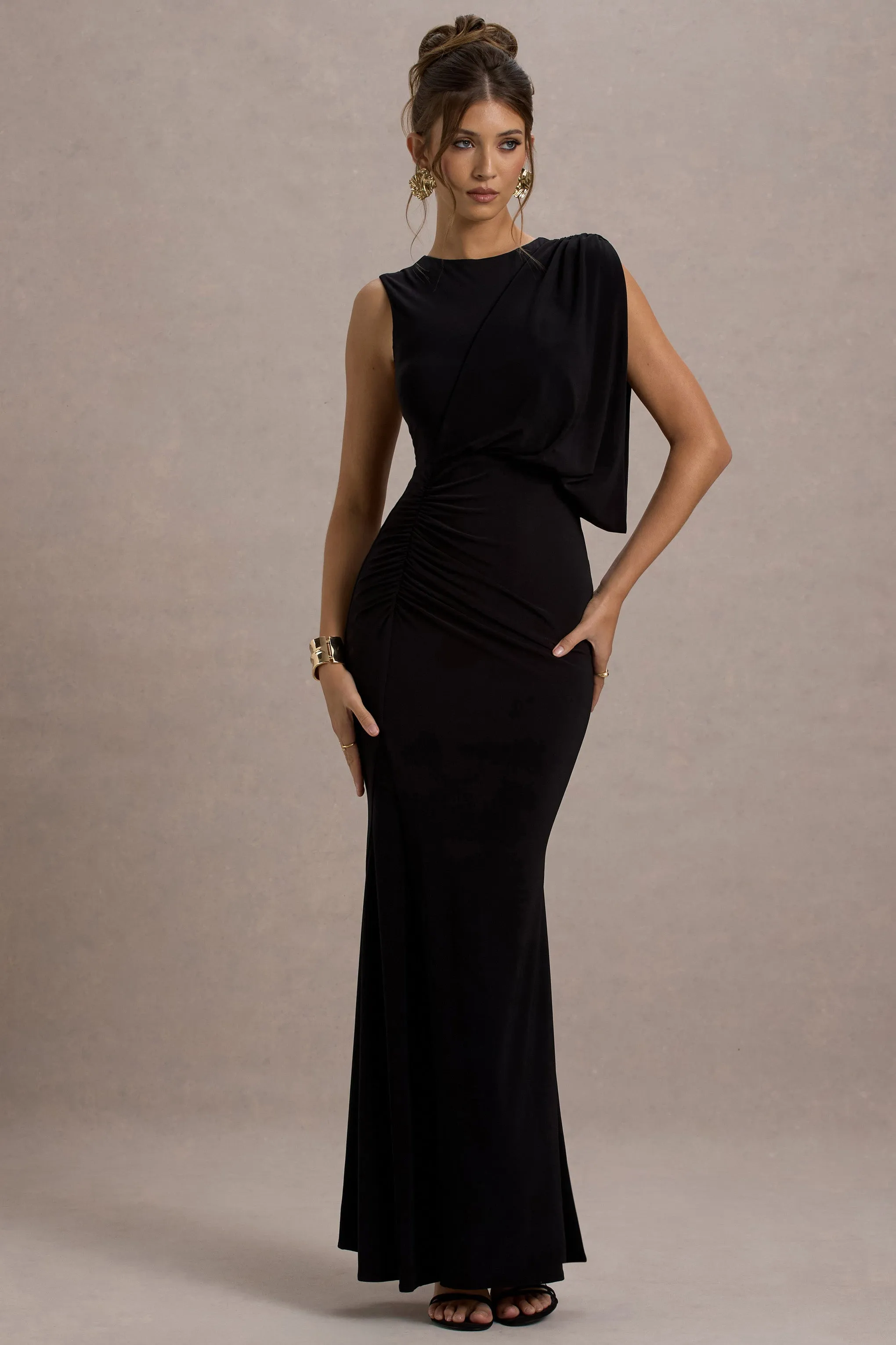 Paphos | Black Draped Sleeveless Maxi Dress sold by Club L London