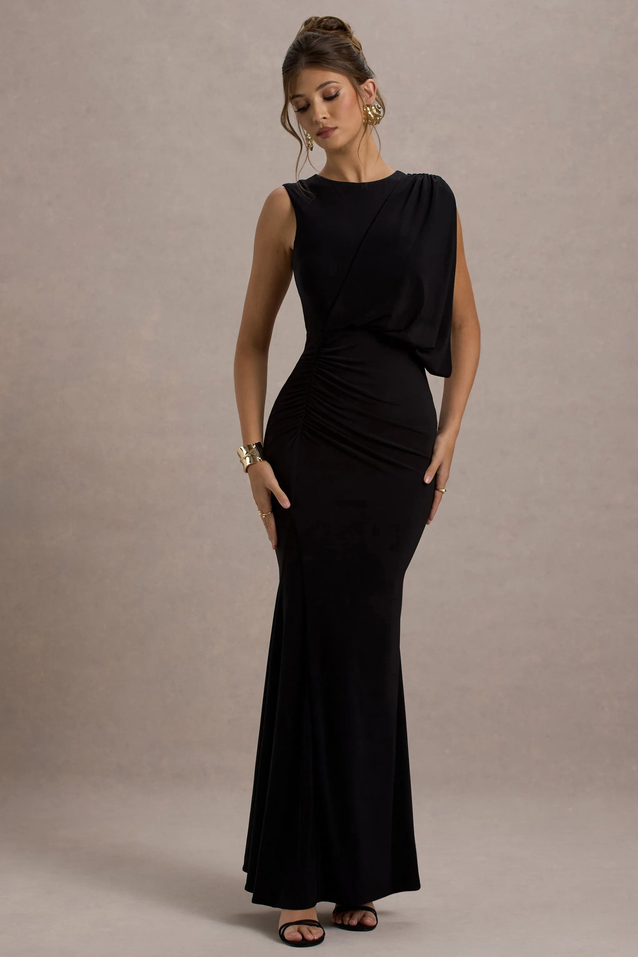 Paphos | Black Draped Sleeveless Maxi Dress sold by Club L London product image thumbnail 4