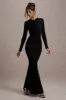 Kalilah | Black Long-Sleeve Ruched Maxi Dress sold by Club L London
