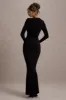 Kalilah | Black Long-Sleeve Ruched Maxi Dress sold by Club L London
