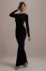 Kalilah | Black Long-Sleeve Ruched Maxi Dress sold by Club L London